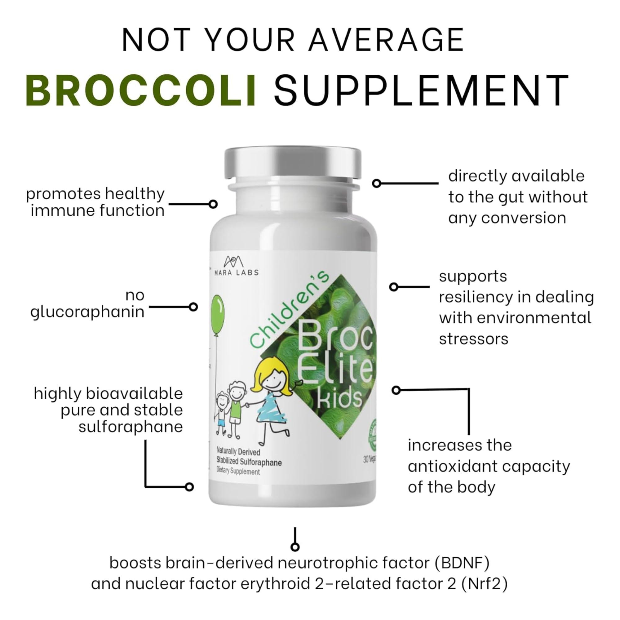 BrocElite Mara Labs Broc Elite Kids | Broccoli Supplement w/Naturally Stabilized Sulforaphane Extract for Children | No Glyphosate Residue | 60 Count