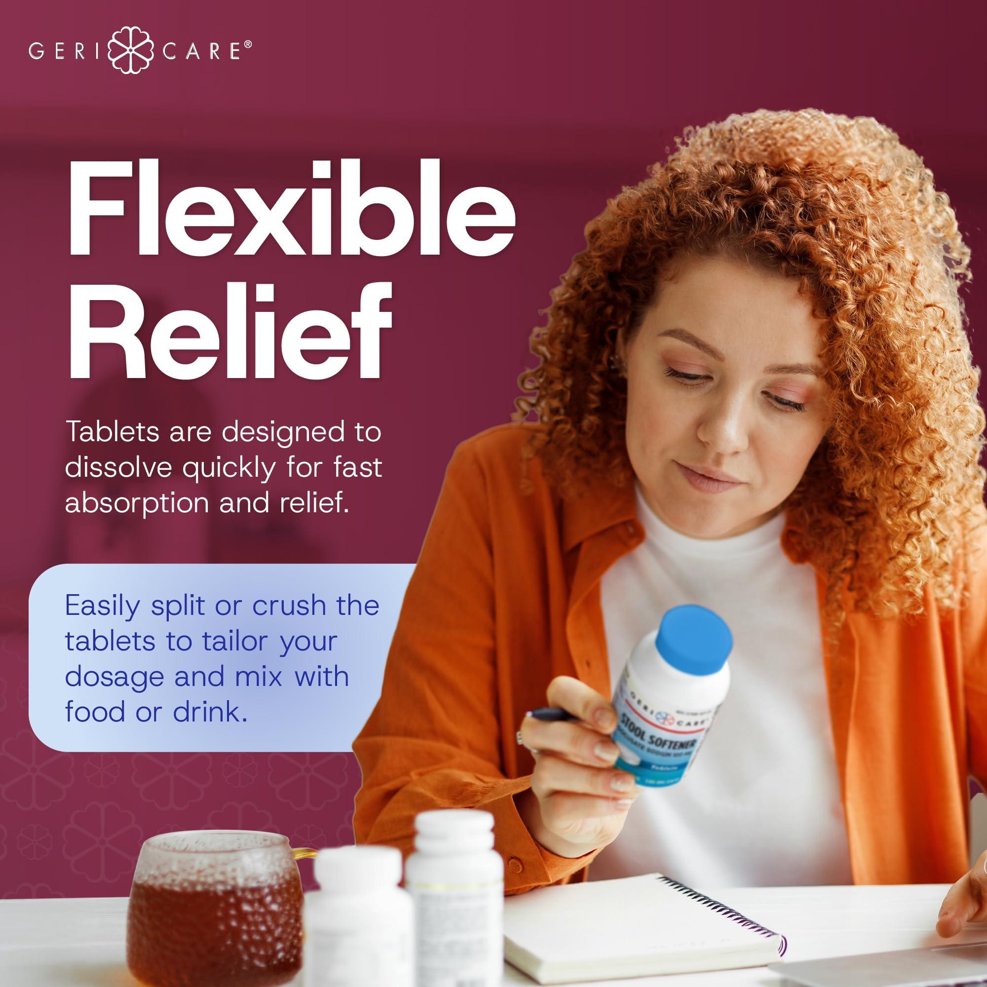 GeriCare GeriCare Docusate Sodium Stool Softeners, Best Stool Softener for Daily use for Women, Men, and Elderly - Ideal for Constipation Relief 100mg Crushable Tablets. (200 Count) Made in The USA.