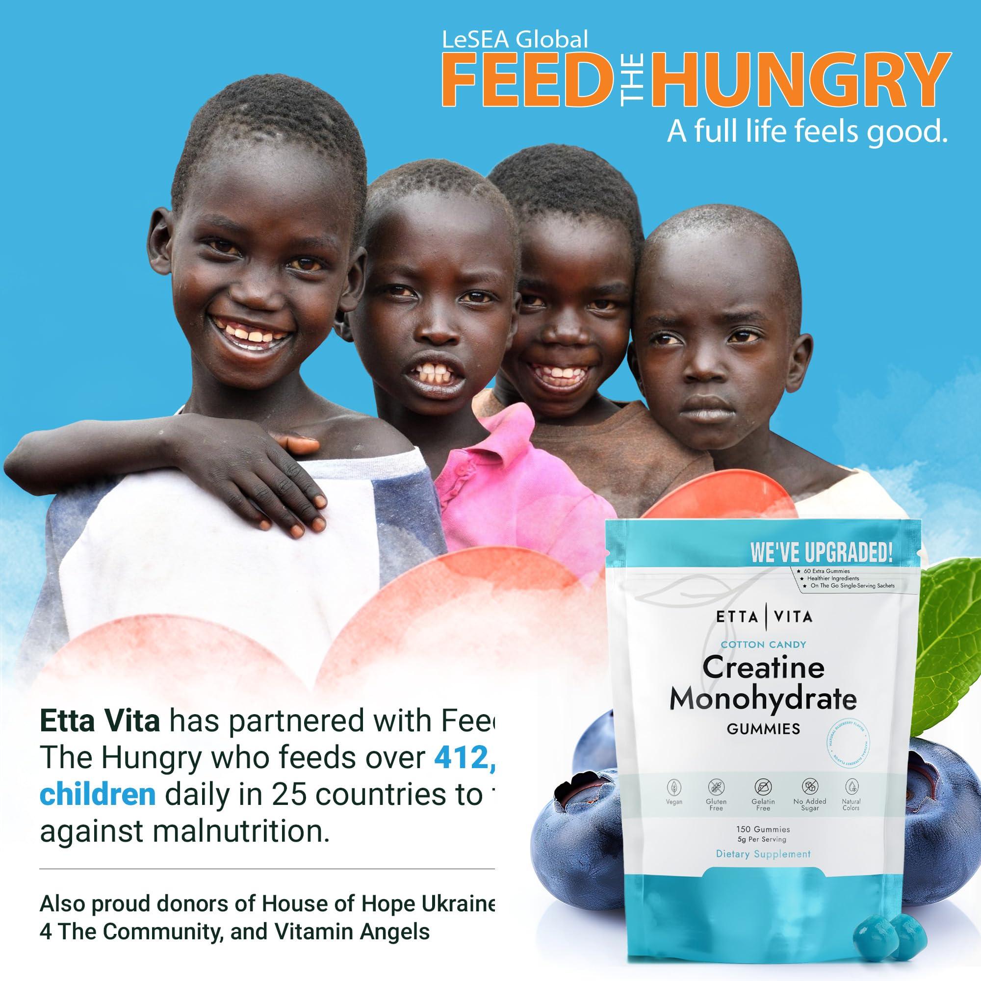 Etta Vita Sugar-Free Creatine Monohydrate Gummies (1g/Gummy) Potent Creatine Gummies for Men & Women, Creatine Supplement for Muscle Support, Cellular Energy, Cognitive Function - Non-GMO, Gluten-Free, Vegan