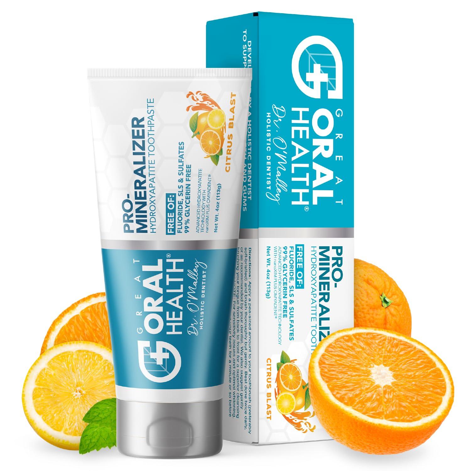 Great Oral Health Nano hydroxyapatite Toothpaste Fluoride-Free, Pro Mineralizer Toothpaste: Dentist Formulated Remineralizing Anti Cavity Xylitol Toothpaste, Enamel Support Sensitive Teeth Toothpaste Citrus Blast