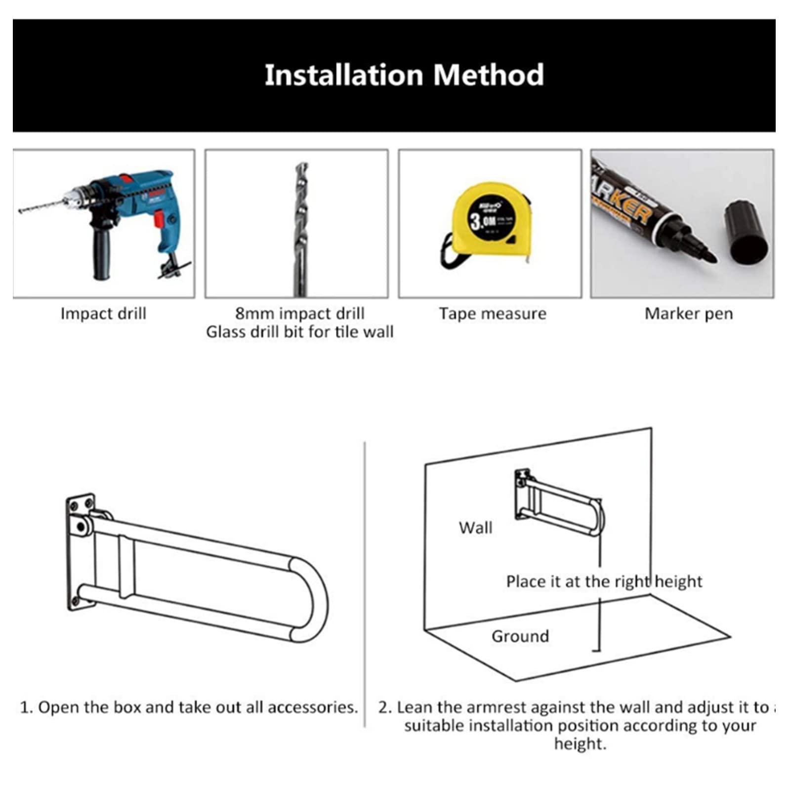 AVFORA Foldable Grab Bars for Bathroom, Toilet Grab Bar Bathroom Safety Handrail Folding Drop Down Wall Mounted Toilet Support Bathroom Aid Assist Rail for Disabled Elderly (Color : Black)
