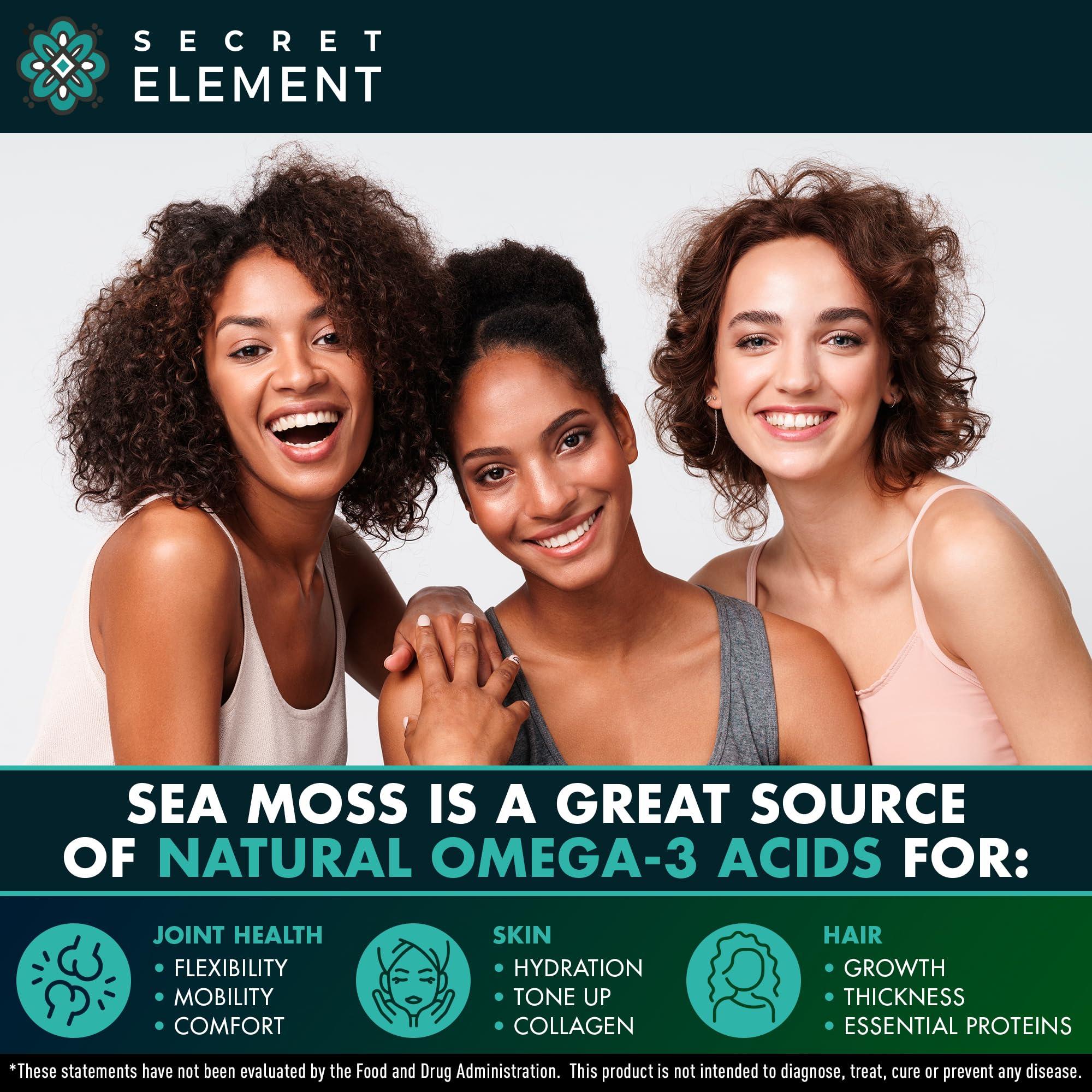Secret Element Sea Moss Capsules - Irish Sea Moss Advanced with Burdock Root, Bladderwrack & Muira Puama for Immunity, Gut, & Energy - Superfood Sea Moss Supplements w/Raw Sea Moss Powder - 120 Irish Seamoss Pills