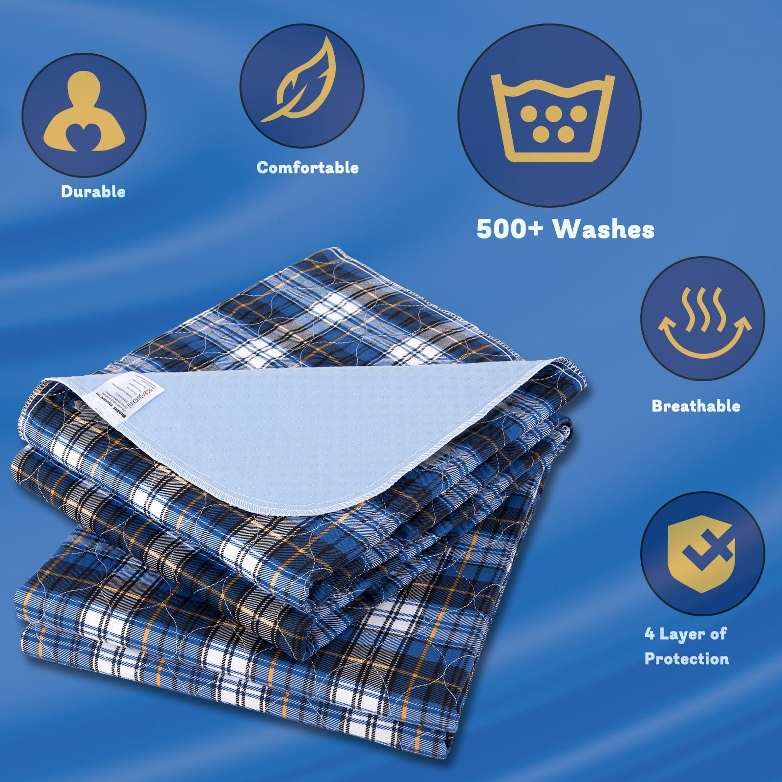 Brosive Non-Slip Bed Pads for Incontinence Washable (44\" x 54\"|2 Pack),Waterproof Bed Pads,Adult Washable Incontinence Bed Pads for Adults,Dog,Kids