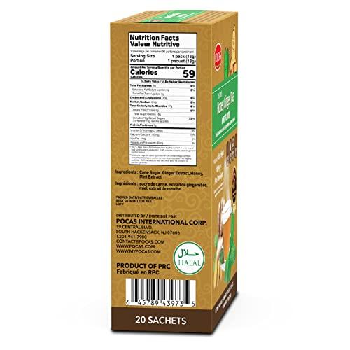 Pocas Pocas Honey Ginger Tea - Instant Tea Powder Packets with Mint & Ginger Honey Crystals Tea, Non-GMO/Gluten Free/Caffeine Free Tea, 20 Count