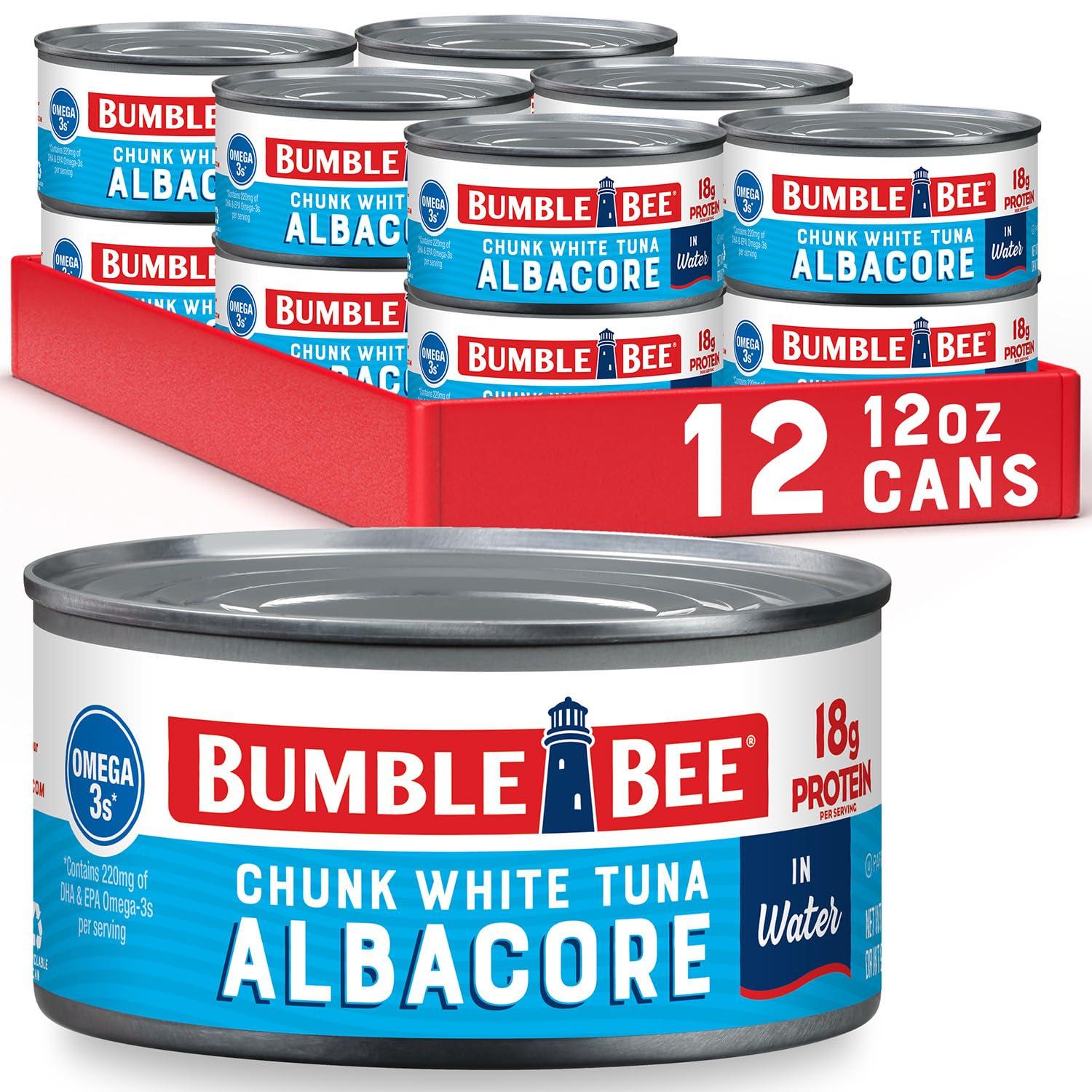 Bumble Bee Bumble Bee Chunk White Albacore Tuna in Water, 12 oz Can (Pack of 12) - Wild Caught Tuna - 18g Protein per Serving, High in Omega-3s - Non-GMO Project Verified, Gluten Free, Kosher
