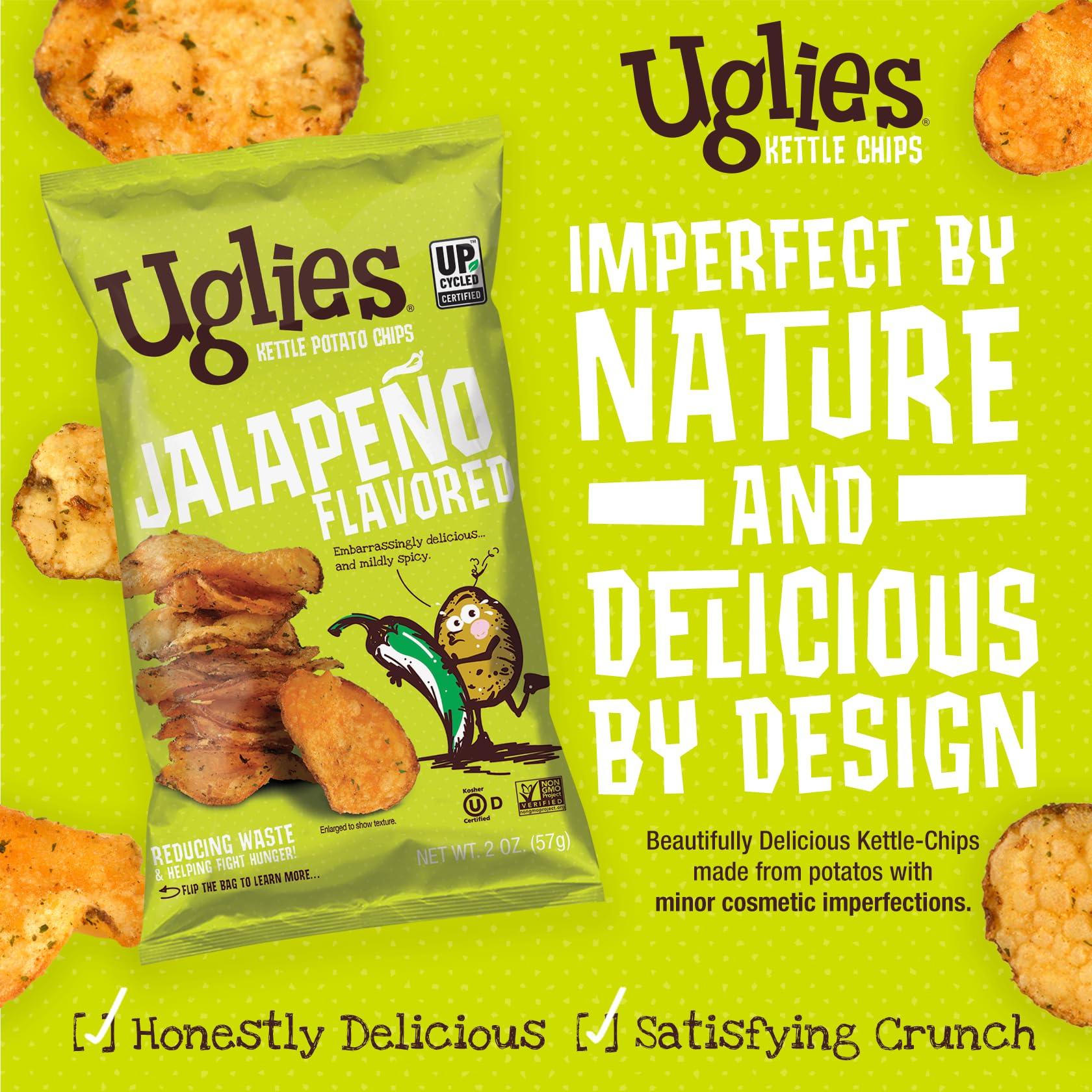 Uglies UGLIES Jalapeno Kettle-Cooked Potato Chips, Gluten-Free Snacks, Kosher-Friendly Chips, Non-GMO Snacks for Kids or Office, Lunch Snacks, Individual Snack Packs, 2 Oz. Bags, Pack of 12