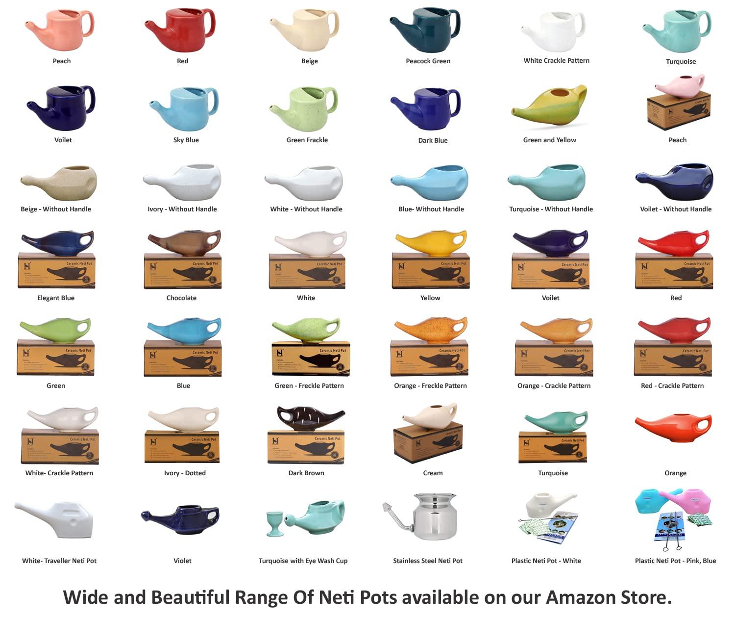 HealthGoodsIn HealthGoodsIn Ceramic Neti Pot, Dishwasher Safe, Conical Tip for Nasal Cleansing + 5 Sachet Neti Salt, Without Handle (Matte Ivory)