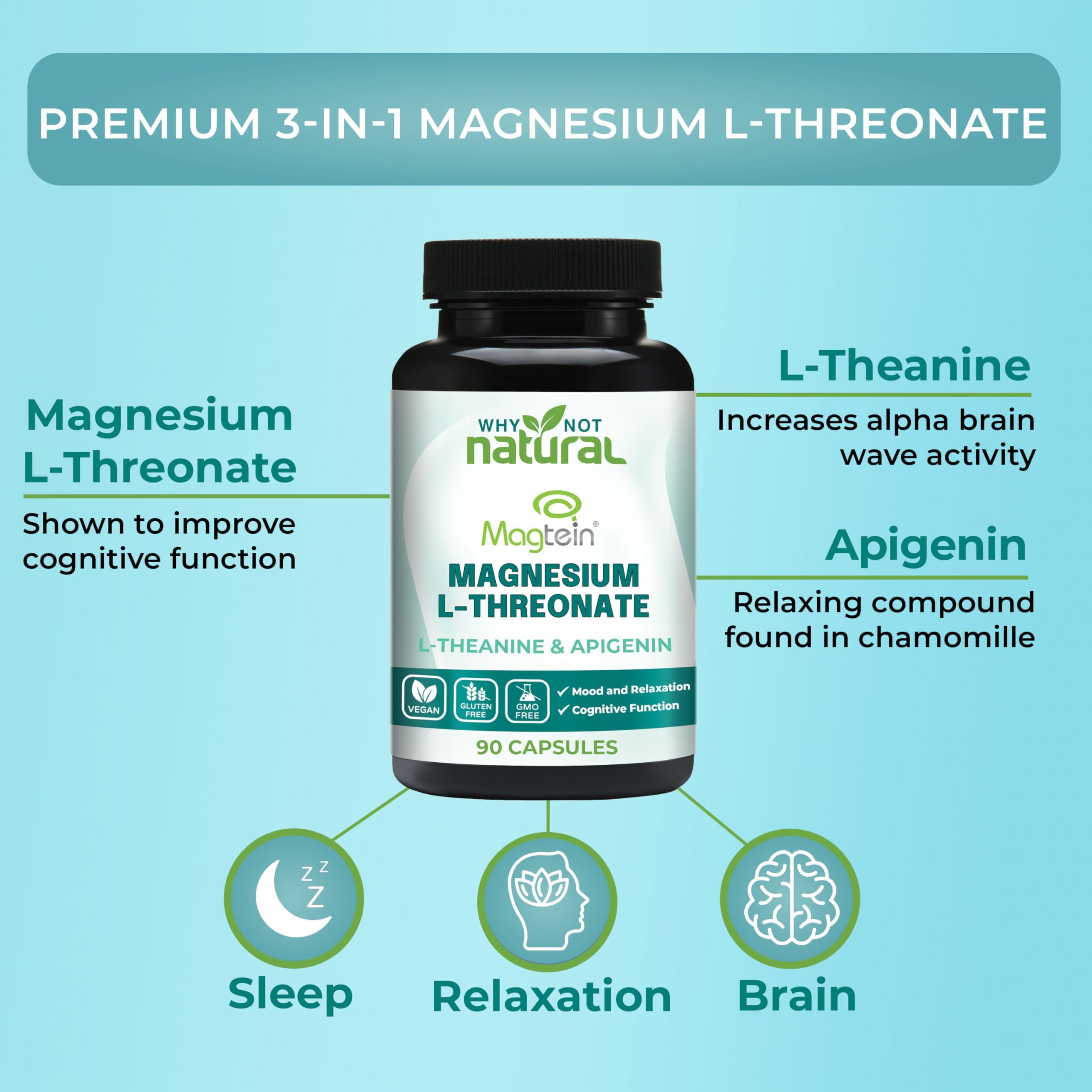 Why Not Natural Magnesium L-Threonate Complex with Apigenin and L-theanine 90 Capsules, Patented Magtein Supplement