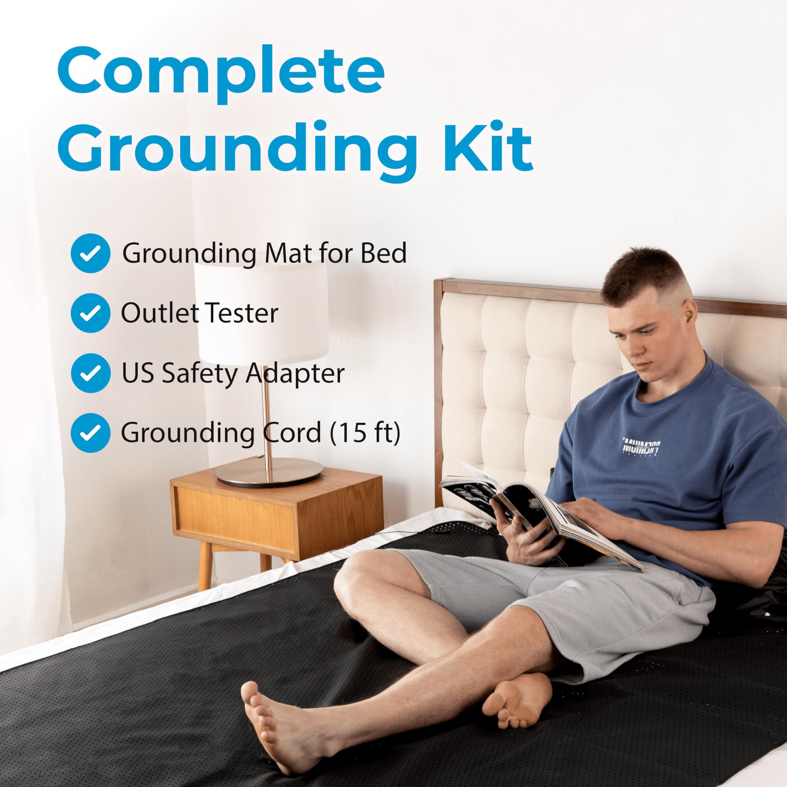 EARTH AND MOON Earth Grounding Mat for Sleeping (54x74in), Full Body Grounding Mattress Cover for Stress and Inflammation, Fits Queen Size Bed, Includes 15 Feet Cord and Outlet Tester