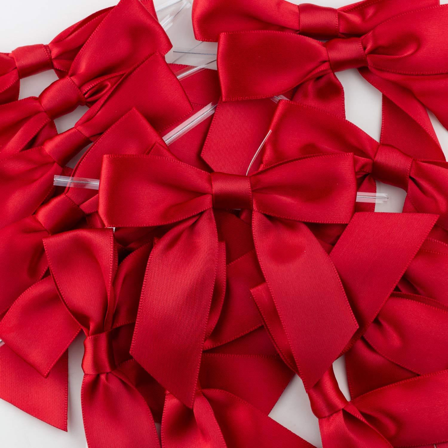7Rainbows 7Rainbows 30pcs Boutique 3.5\" Red Satin Ribbon Twist Tie Bows for Tying Up Packages Gift Wrapping