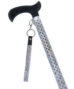 Jacqueline Kent Jacqueline Kent JKC114.OP Aluminum Crystal Embellished Sugar Cane with Black Handle and Coordinating Wrist Band Adjustable 28.5 Inches to 37.5 Inches, Mystique Opal, grey