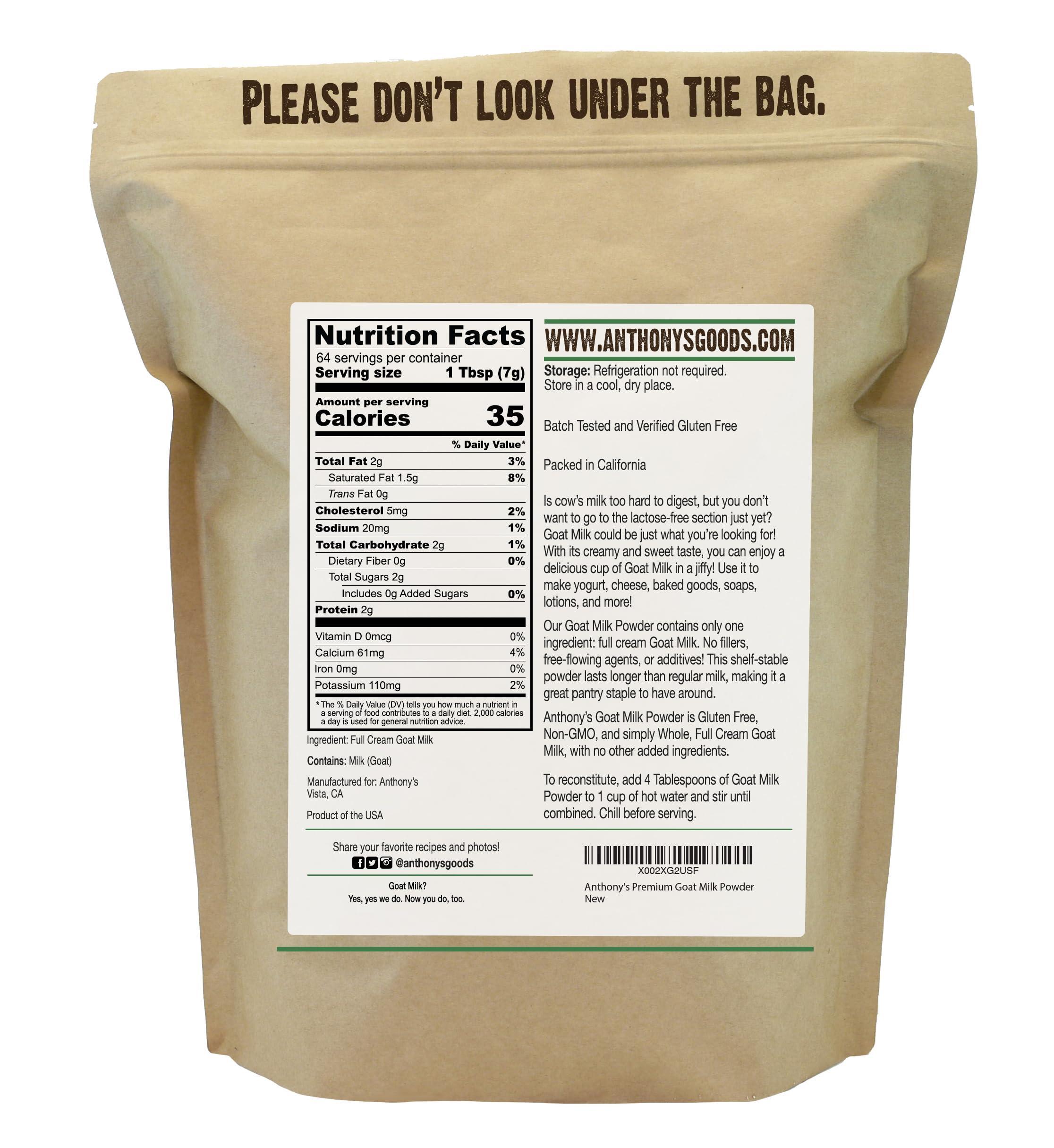 Anthony's Anthony's Premium Goat Milk Powder, 1 lb, Gluten Free, Non GMO, No Additives