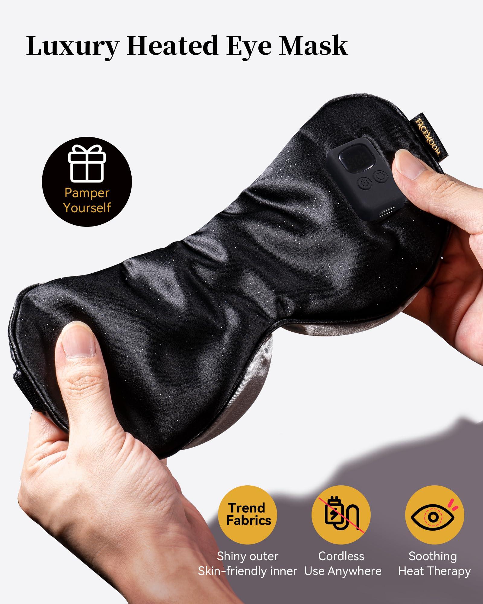 FACEMOON Heated Eye Masks for Dry Eyes - Cordless Warm Eye Compresses for Stye Relief, Heating Pad for Relief Eye Strain, Puffy, Electric Sleep Mask with 3 Temperature & 4 Time Control, FSA HSA EligibleBlack