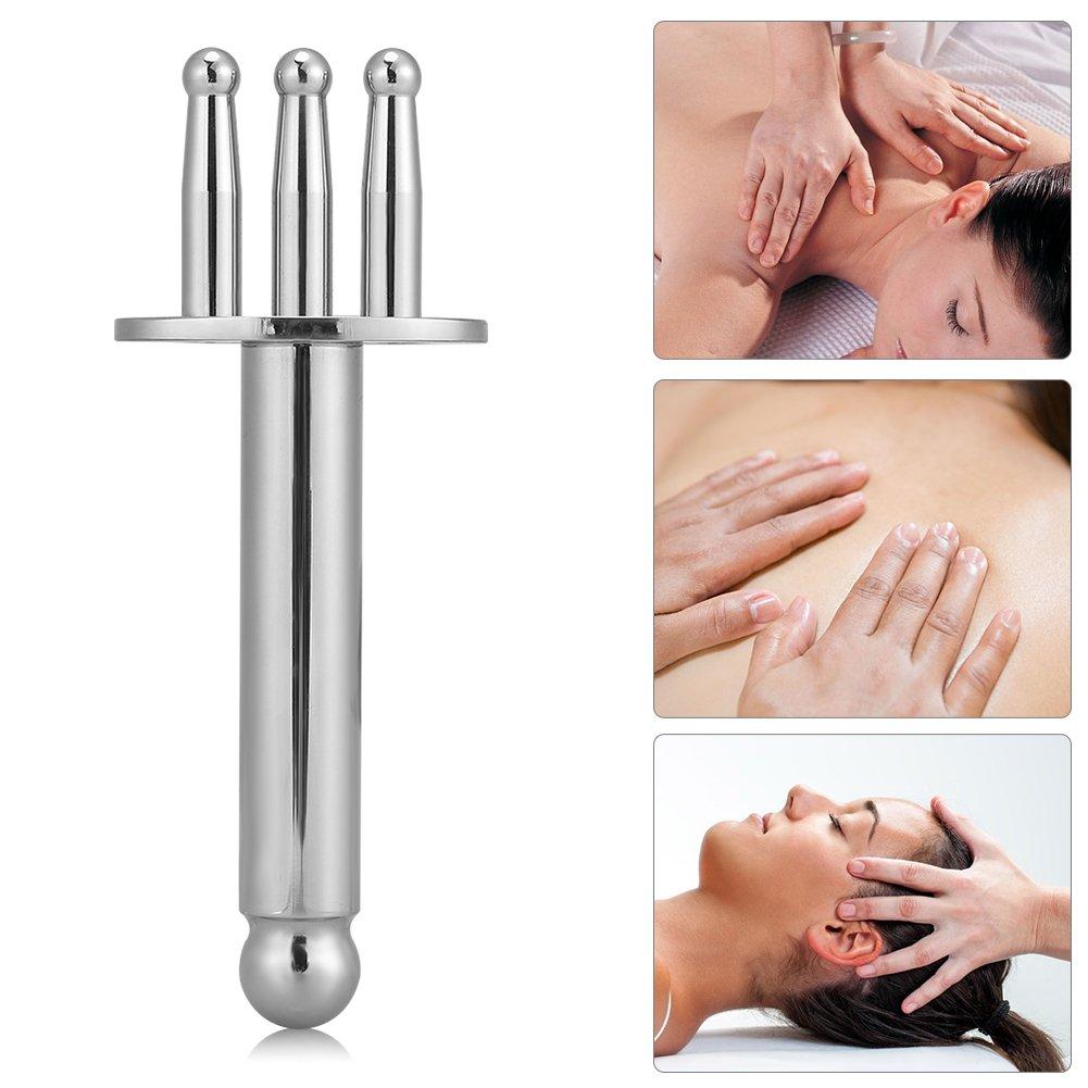 TMISHION Magnetic Massage Pen, 3 Forks Magnetotherapy Acid Discharge Stick, 3 Forks Magnetotherapy Massager, Meridian Point Magnetic Massager(Round Head)