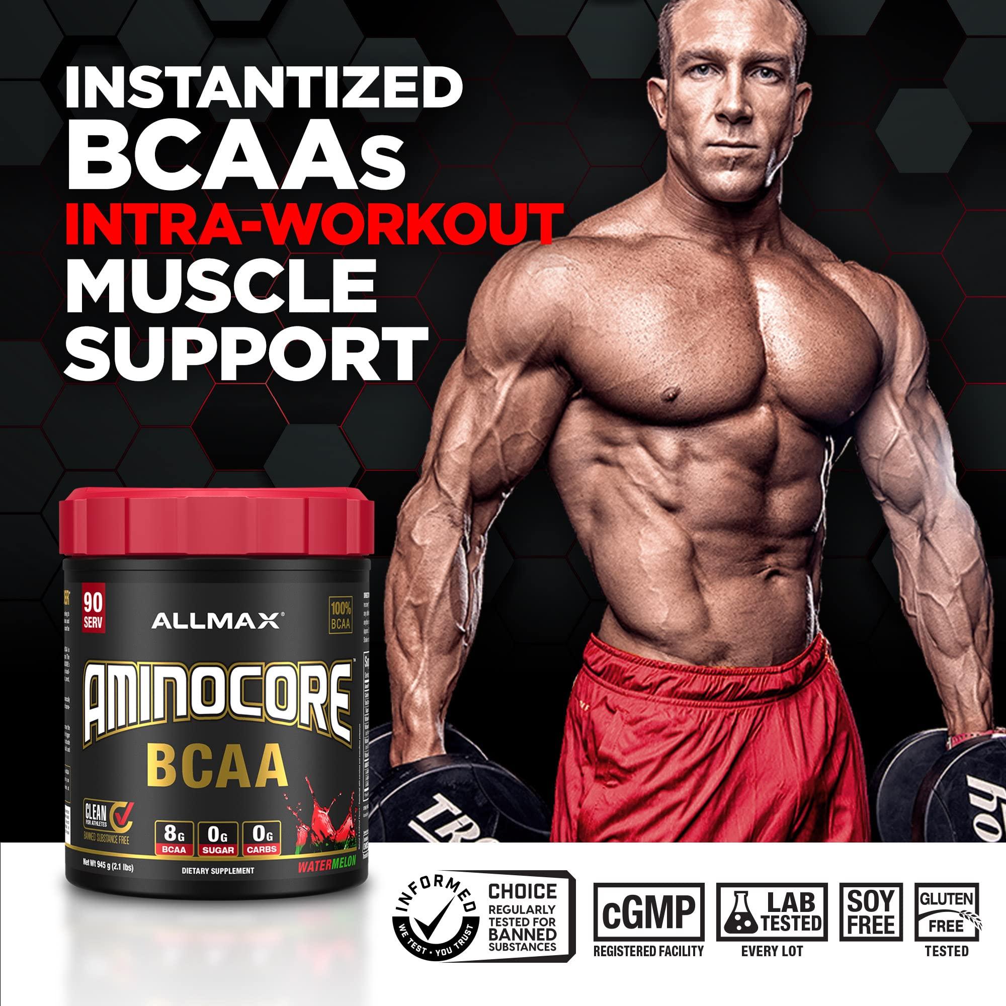ALLMAX Nutrition AMINOCORE BCAA 8G BCAAs 100% Pure Branch Chained Amino Acids Gluten Free - Watermelon - 315 Gram