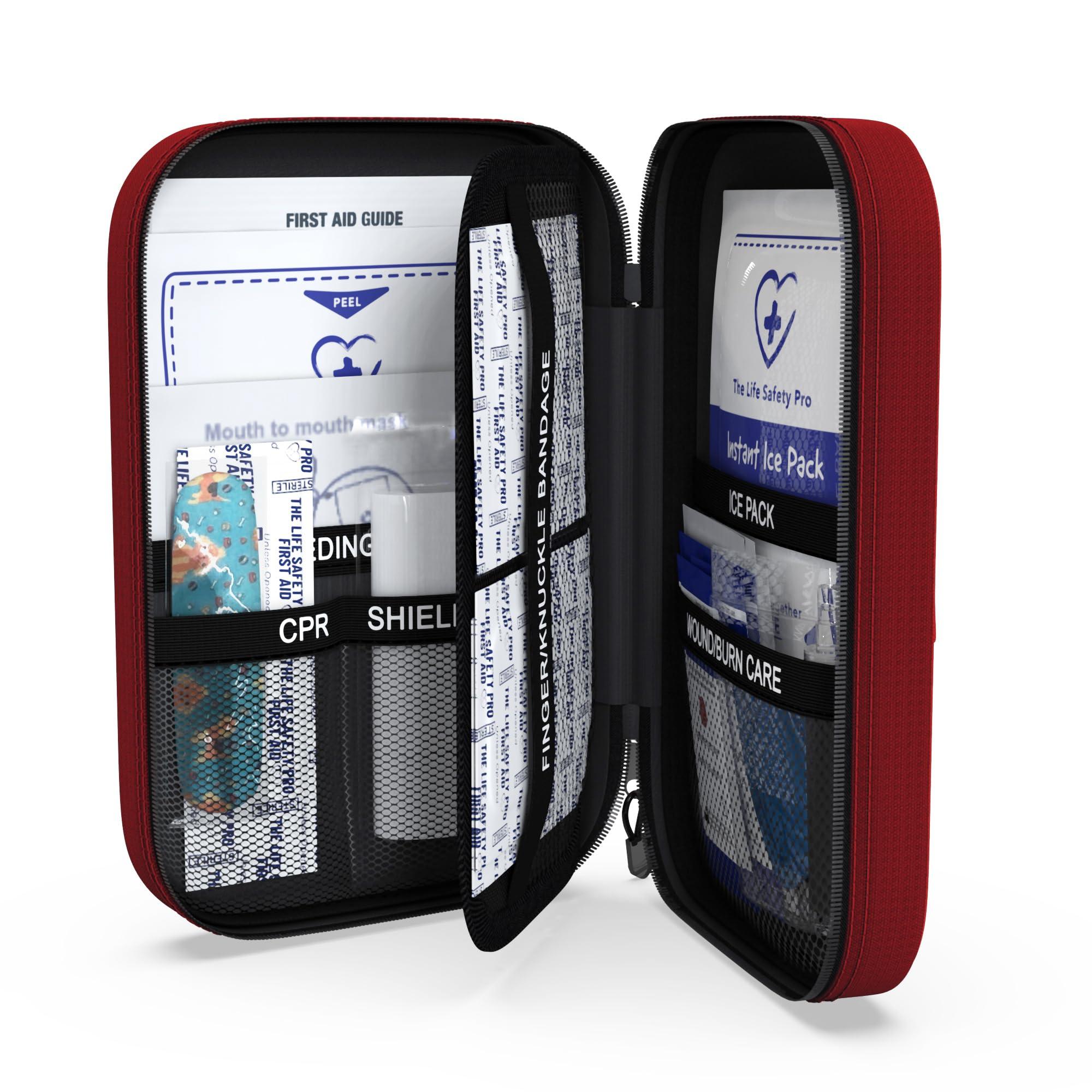 The Life Safety Pro Small, First Aid and CPR Kit for children, toddler, and kids. Large Variety of Bandages to fit your childs injuries. Perfect travel first aid kit, Diaper Bag, Backpack, Car, and More. Quick and Effect