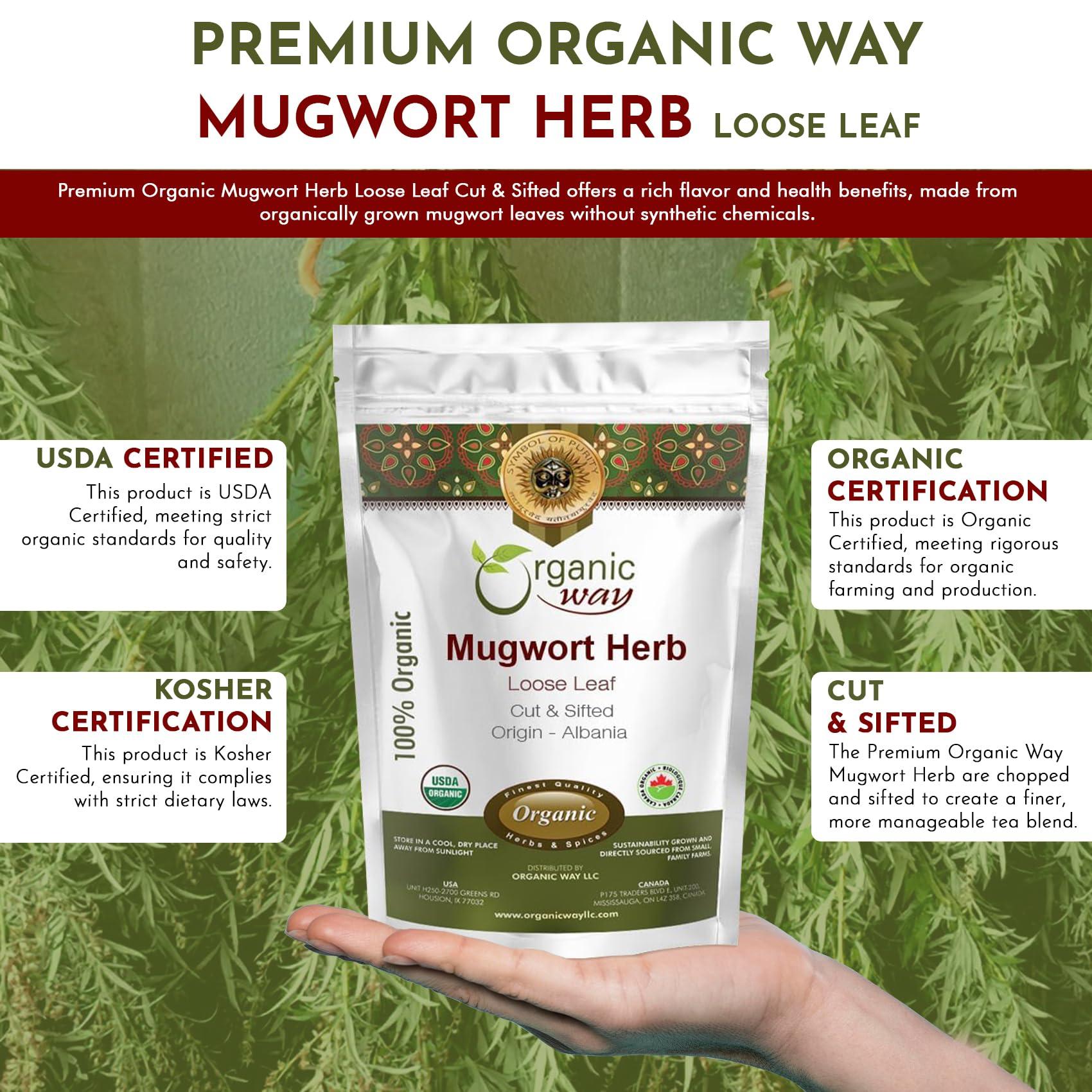 Organic Way Organic Way Mugwort Herb Tea Cut & Sifted (Artemisia Vulgaris) Herbal Tea | Kosher & USDA Certified | Vegan, Non-GMO & Gluten Free | Raw from Albania (4 Ounce (Pack of 1)