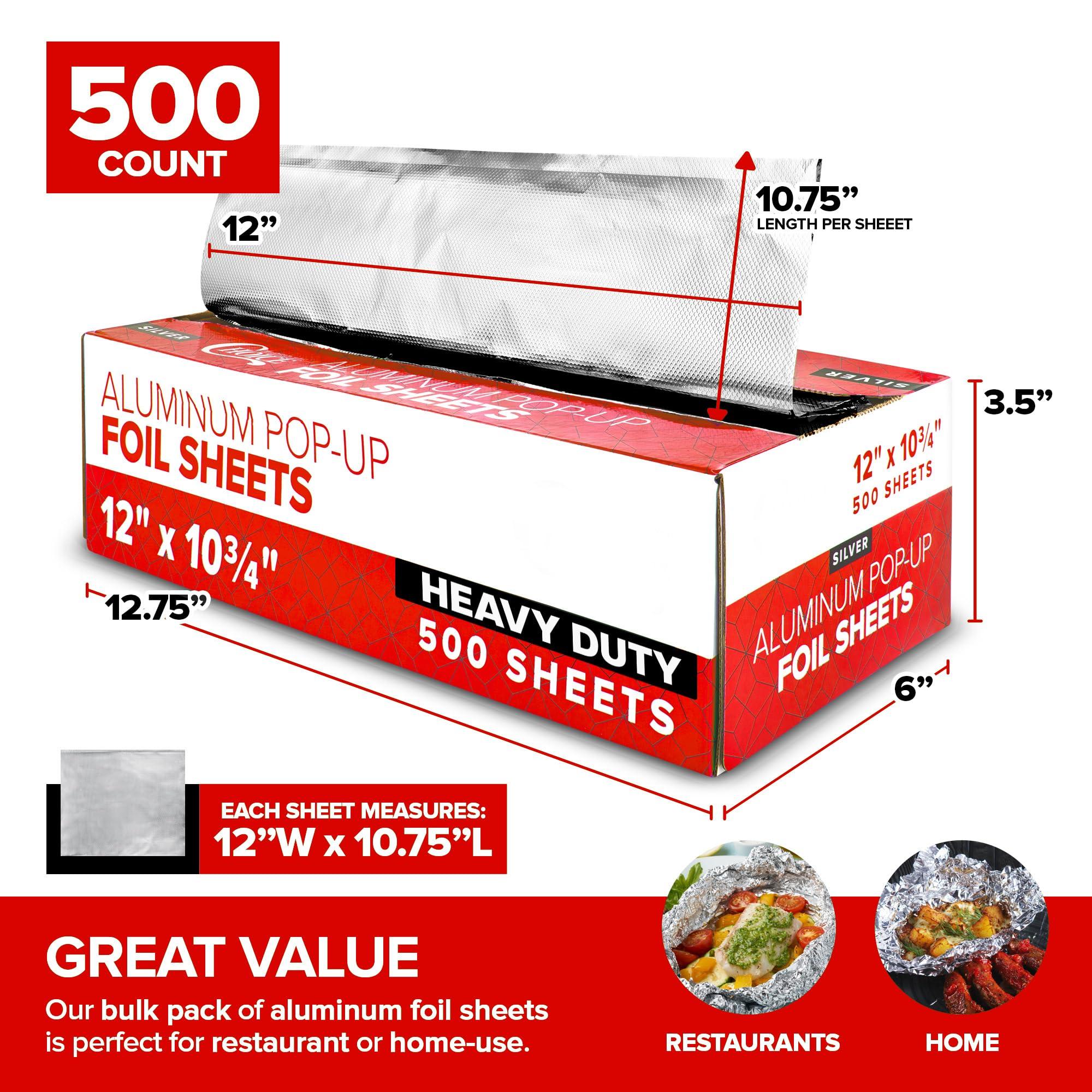 Stock Your Home 12 Ultra Heavy Duty Pop Up Deli Aluminum Foil Sheets, 500 Count Pre-Cut Foil Sheets, Heavy Duty Foil for Restaurant, Disposable Foil for Food, Tin Foil Sheets for Burrito, Hot Dog or Sandwich