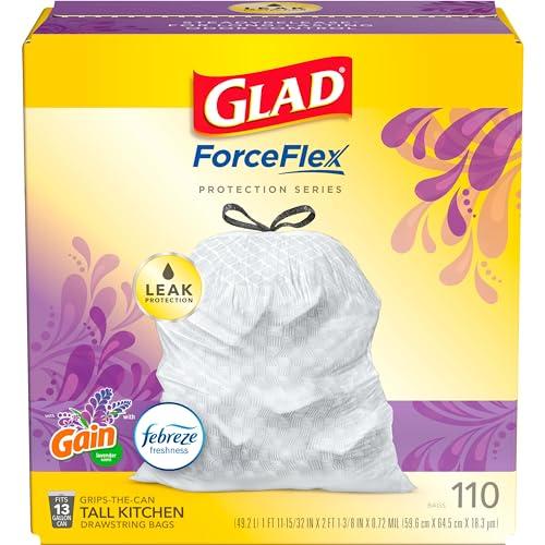 Glad Glad ForceFlex Tall Kitchen Trash Bags, 13 Gal, Gain Lavender, 110 Ct, Pack May Vary