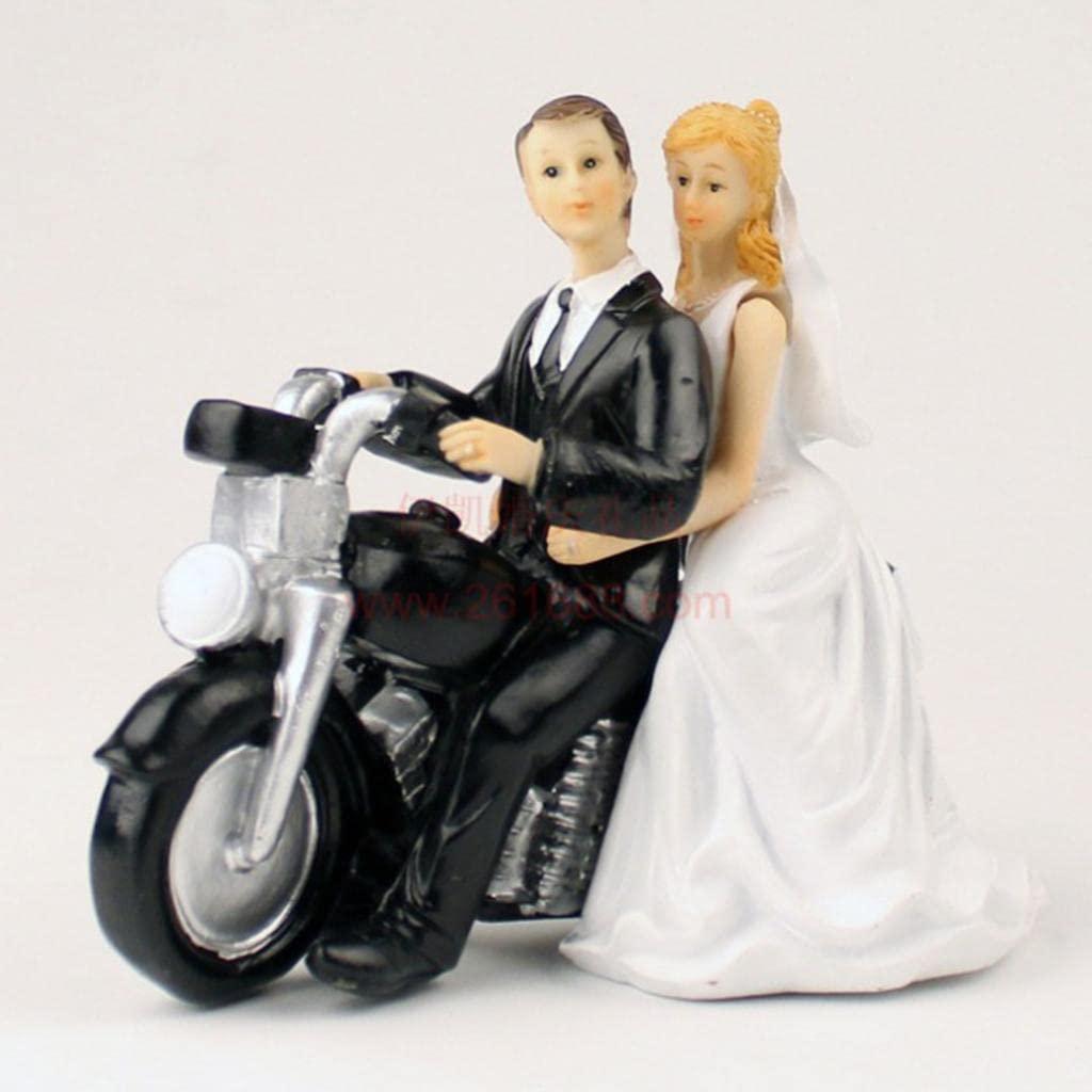 predolo predolo Bride Groom Couple Motorcycle Resin Figurine Romantic Cake Topper Party