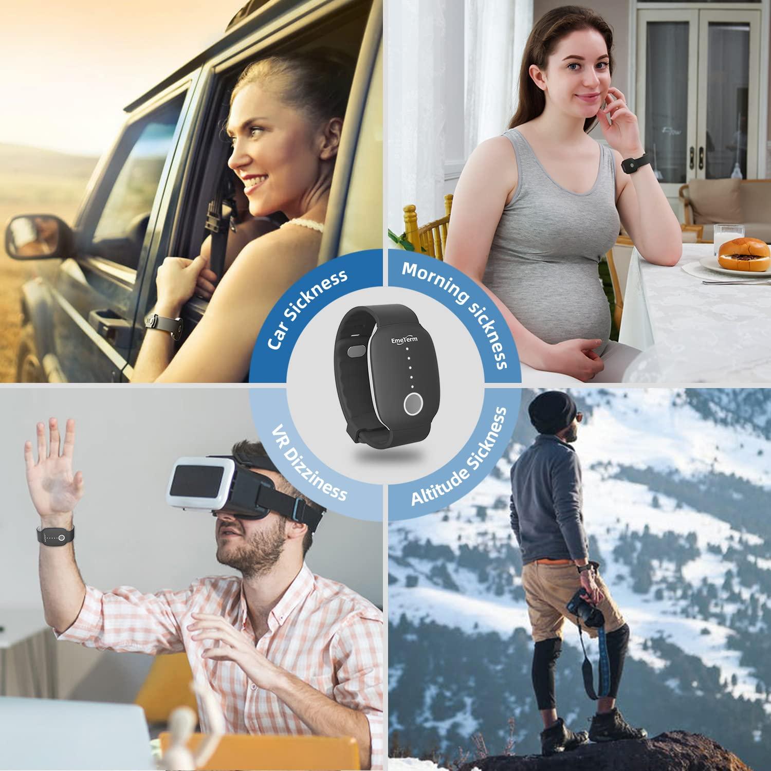 EmeTerm EmeTerm Fashion Anti-Nausea Wristband Relieve Morning Motion Travel Sickness Rechargeable Drug Free Bands Without Side Effects - Extra 2pack Conductive Gel (Black - Extra 2pack Conductive Gel)