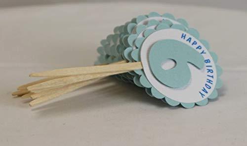 All About Details All About Details Shimmer Light Blue 6th Birthday Cupcake Toppers, Set of 12