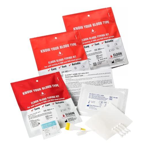EldonCard Eldoncard Blood Typing Kit, 3 Test Pack, Know Your Blood Type, Accurate Instant Home Testing, Determine A, O, B, Rhs-D Negative & Positive Groups