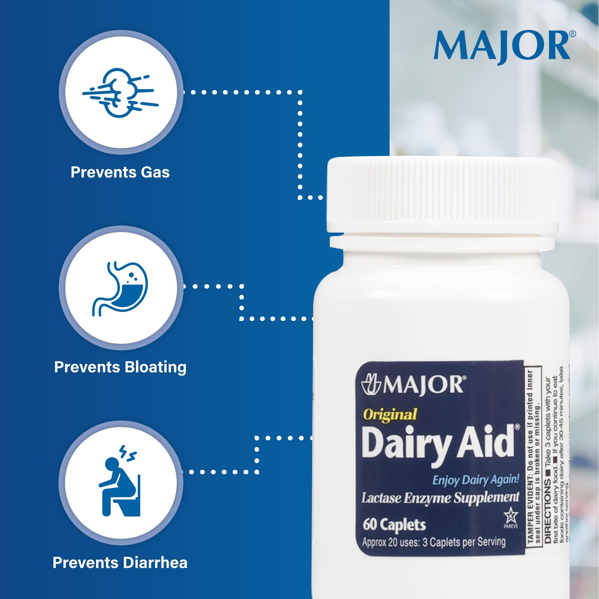 Major Major Fast Acting Dairy Aid Lactase Enzyme Supplement for Prevention of Gas Diarrhea Bloating - 32 Caplets