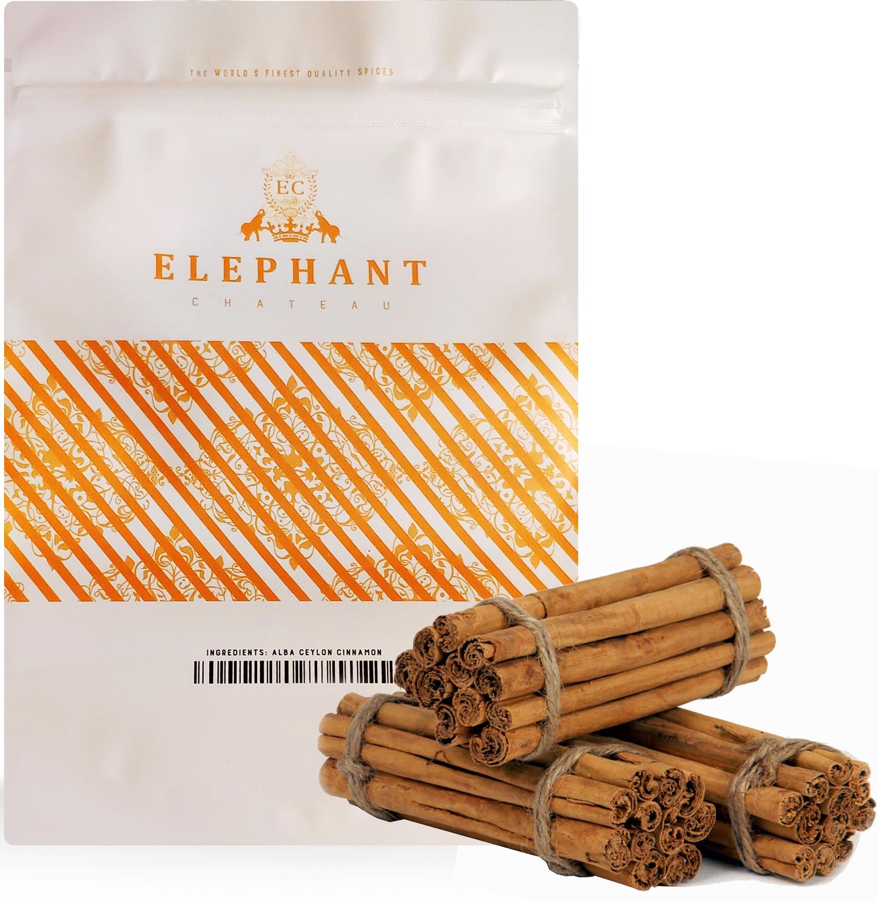 Elephant Chateau Ceylon's Finest True Alba Cinnamon (Canela Ceilan) | 6" Long Cinn Sticks | Fresh Harvest | Naturally Sweet Cinnamomum Zeylanicum (Verum) | Lanka Luxury Spices | 150 Grams (Approx 20-25 Quills)