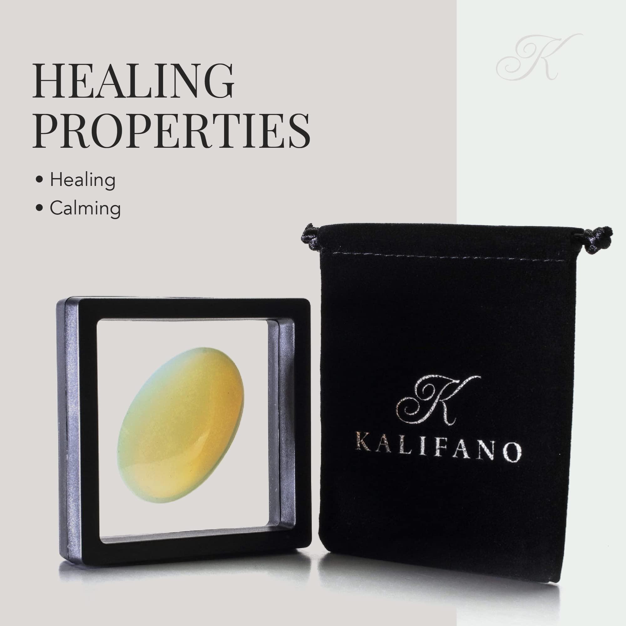 KALIFANO KALIFANO Opalite Palm Stone with Healing & Calming Effects - High Energy Moonstone with Information Card - Reiki Worry Crystal Used for Soothing Energy (Family Owned and Operated)