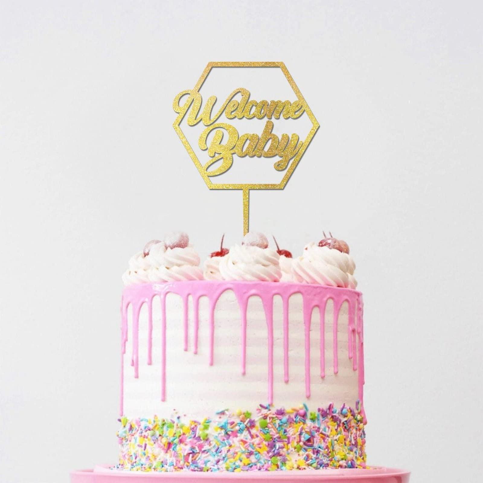 LetusZhogo Custom Welcome Baby Cake Topper Golden Glitter Baby Shower Cake Topper Girl Baby Shower Party Decoration Baby Boy Shower Cake Topper