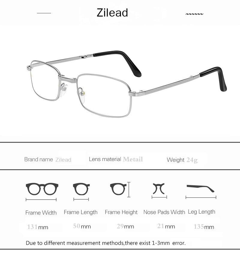 Generic Portable Metal Foldable Reading Glasses Ultralight Men Business Presbyopia Glasses Eyewear With Random Case (Silver, 2.5, diopters)