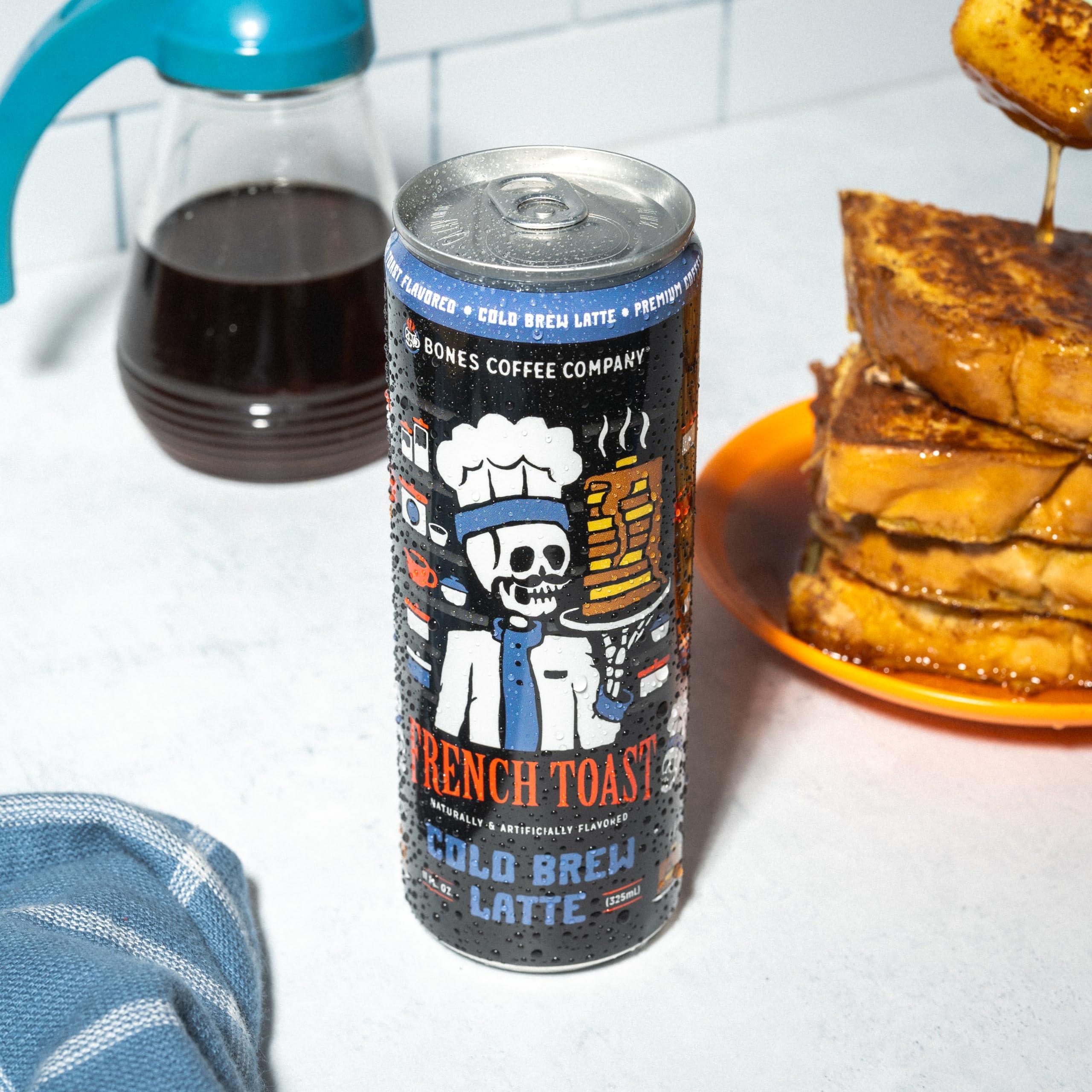 Bones Coffee Company Bones Coffee Company French Toast Iced Coffee Latte Flavored Coffee, 11 Fl Oz Ready To Drink Latte, Cold Canned Coffee Drinks, Coffee On-the-Go (12 Pack)