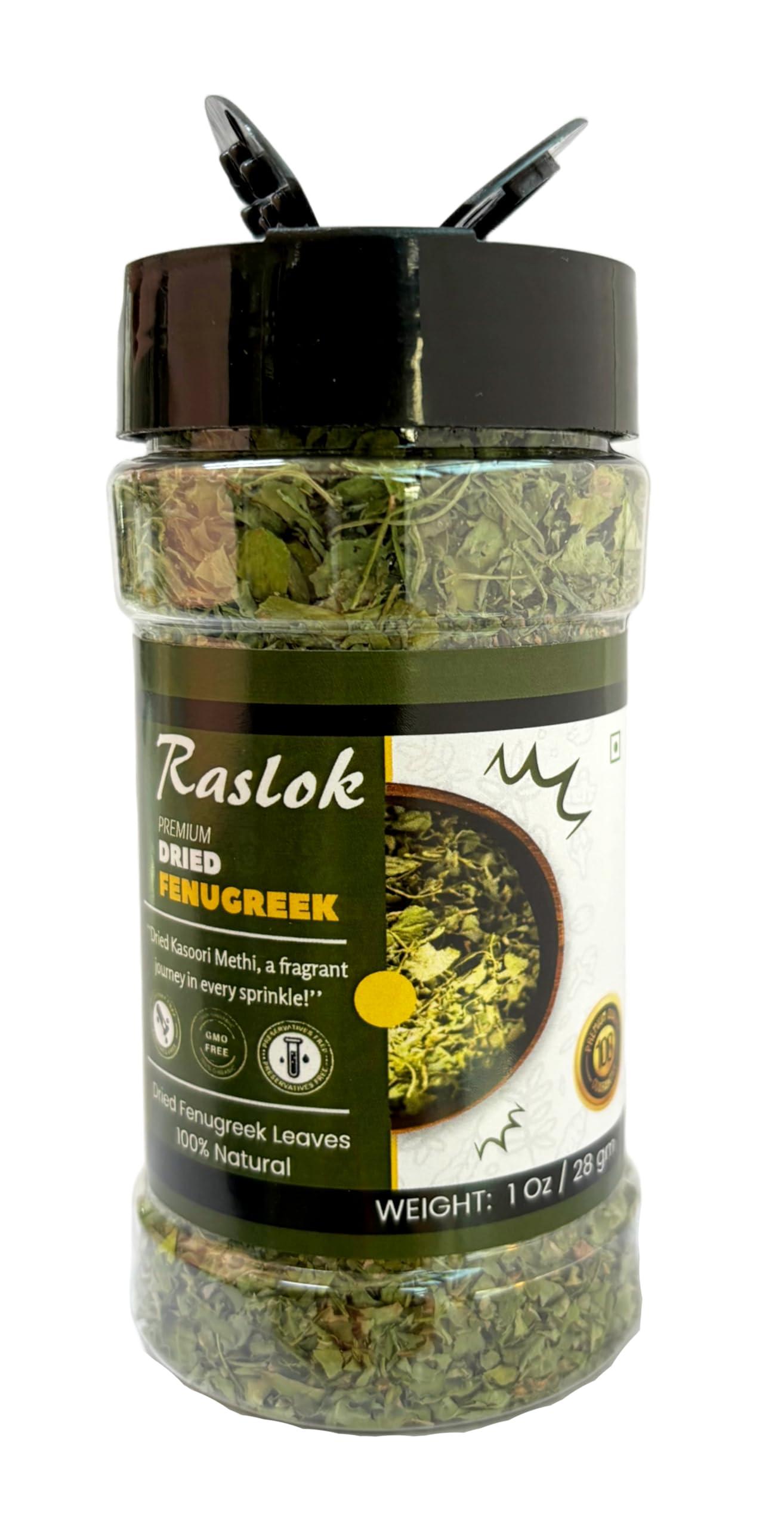 Raslok Raslok Dried Fenugreek Leaves (Kasoori Methi) 1oz + 100% Pure Kashmiri Chilli Powder 100g - All Natural, Vegan, Gluten-Free, Non-GMO Indian Spices Bundle | Traditional Kasuri Methi & Deggi Mirch Seaso