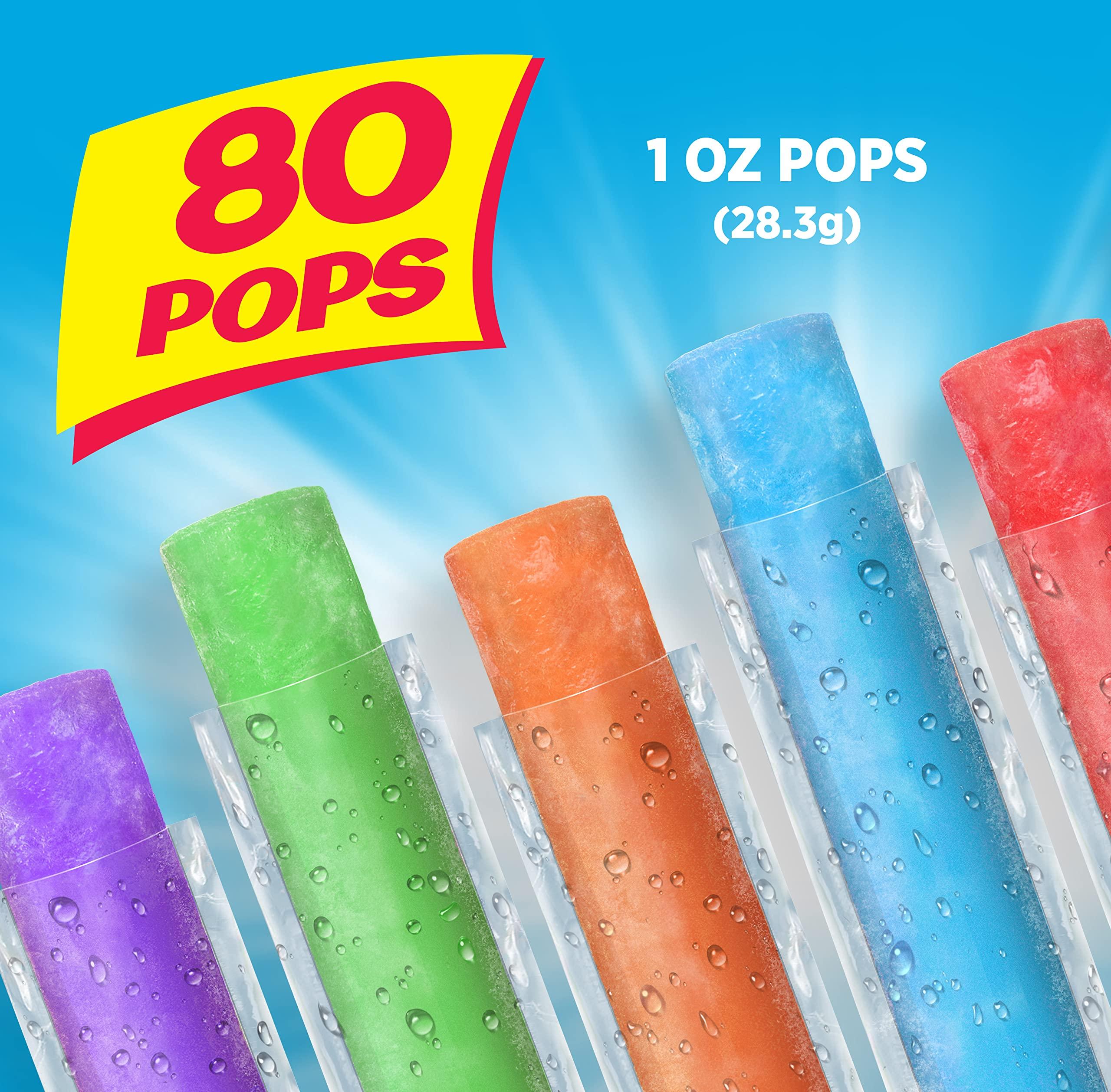 POP-ICE Pop Ice Popsicle Variety Pack of 1 Oz Freezer Bars, Assorted Flavors, 80 Count