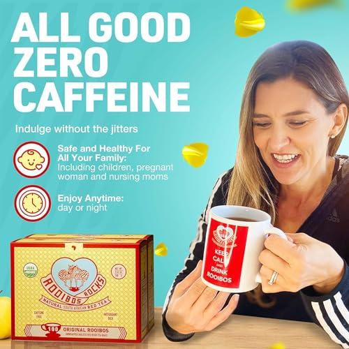 Rooibos Rocks Caffeine Free Tea Organic Rooibos Tea Bags 200 - Naturally Sweet Red Tea Safe for Children & Pregnant Women - Low Tannin, Premium Red Rooibos Tea Organic Sustainably & Ethically Farmed in South Africa