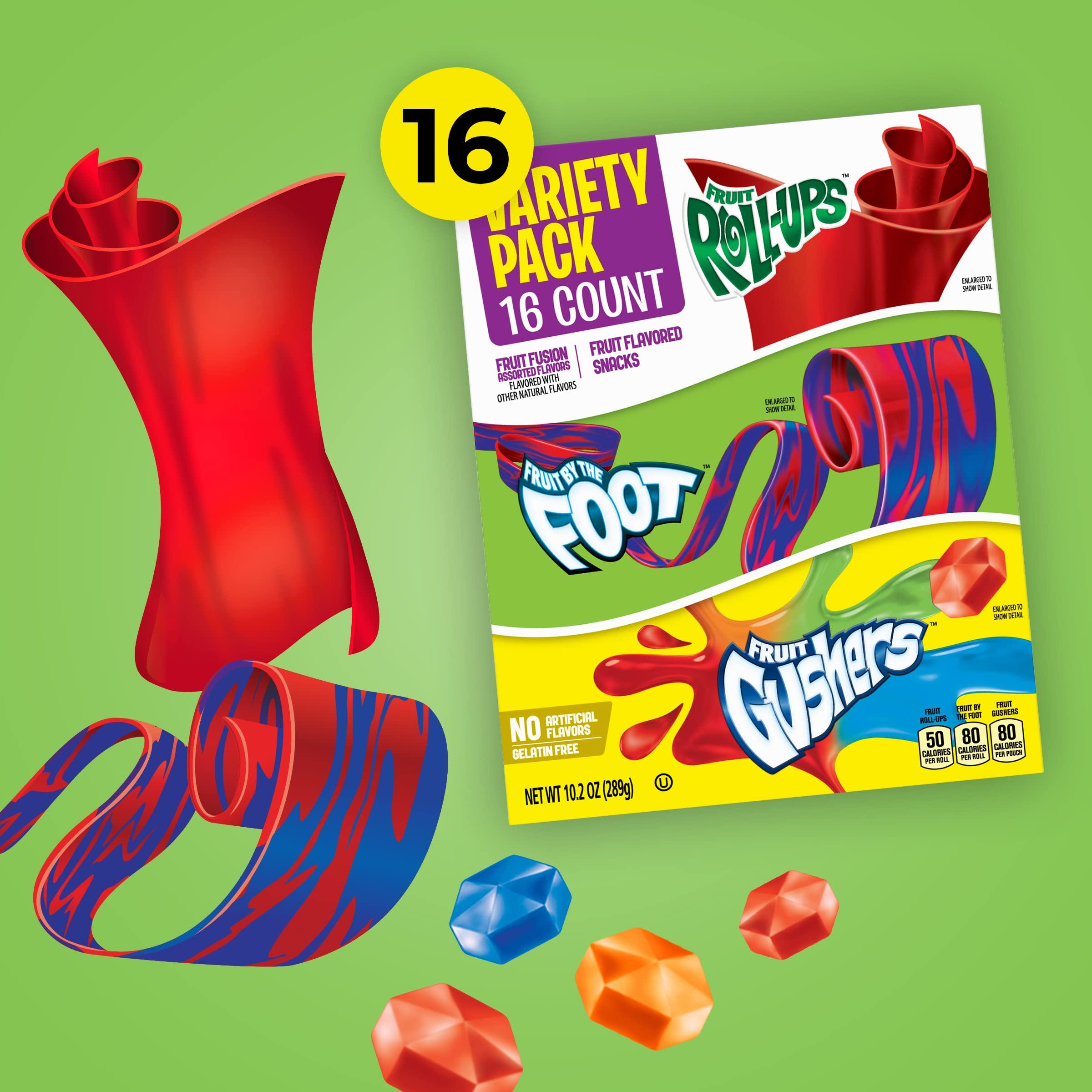 Betty Crocker Betty Crocker Fruit Roll-Ups, Fruit by the Foot, Gushers, Snacks Variety Pack, 16 ct (Pack of 6)