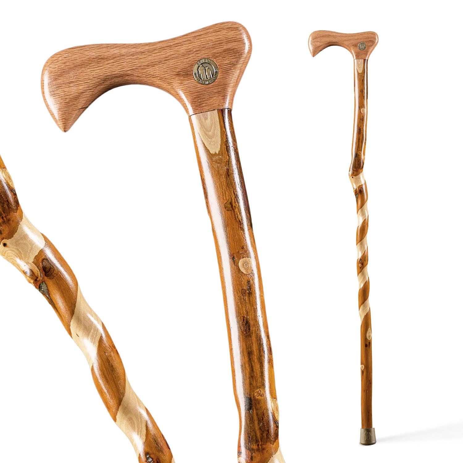 Brazos Brazos Rustic Wood Walking Cane, Twisted Hickory, Traditional Style Handle, for Men & Women, Made in the USA, 37"