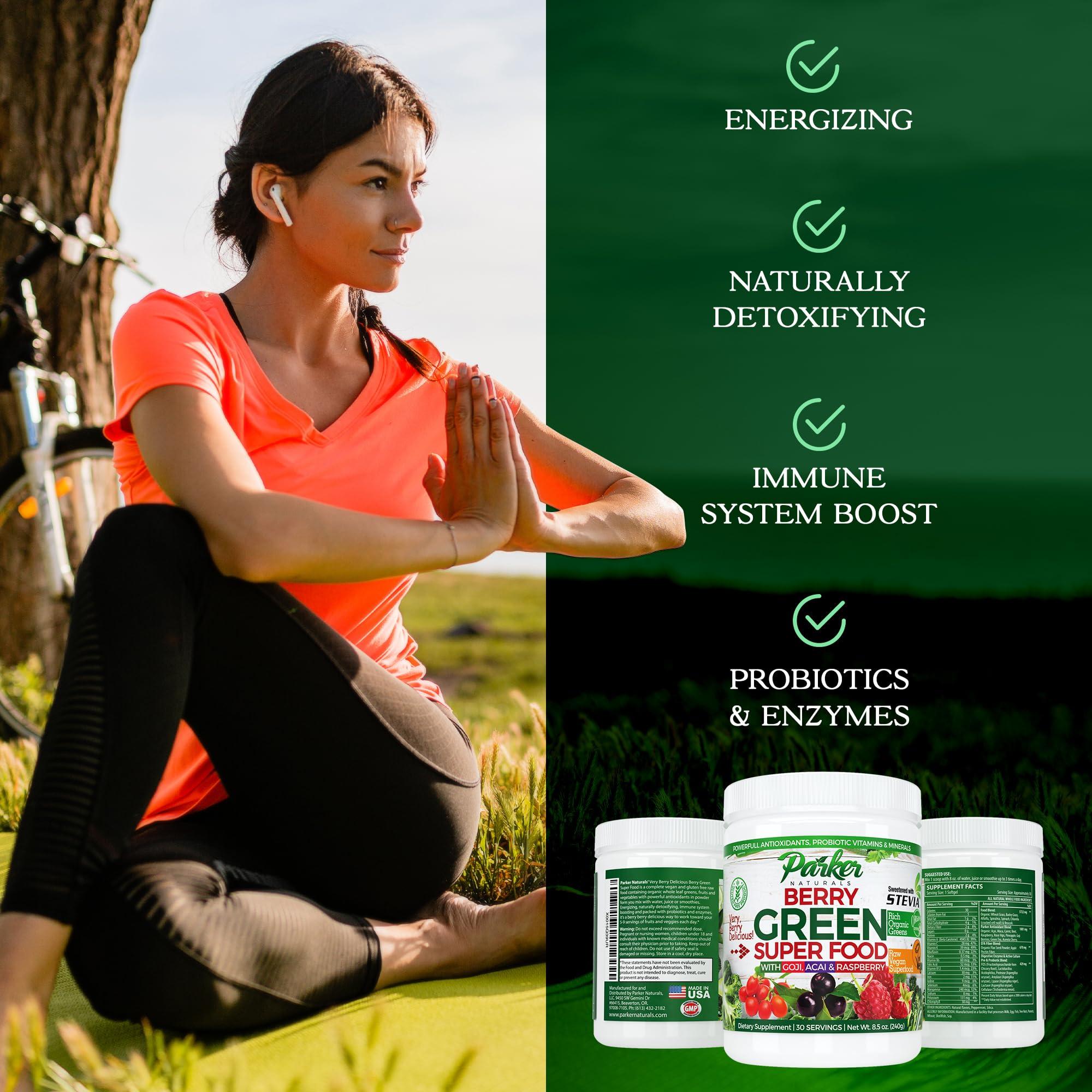 Parker Naturals Parker Naturals Berry Greens Superfood Powder, Organic Green Powder with Enzymes, Probiotics, Antioxidants, and Vitamins, Vegan Green Juice Powder Mix, 240 Grams