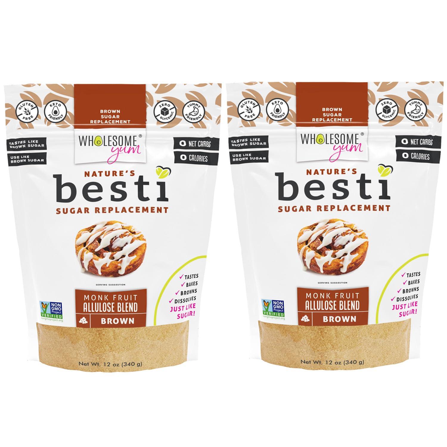 Wholesome Yum Wholesome Yum Besti Natural Brown Sugar Substitute - Keto Brown Monk Fruit Sweetener Blend With Allulose (No Erythritol) - Non GMO, Zero Carb, Zero Calorie, Sugar Free, No Aftertaste (12 oz, 2 Pack)