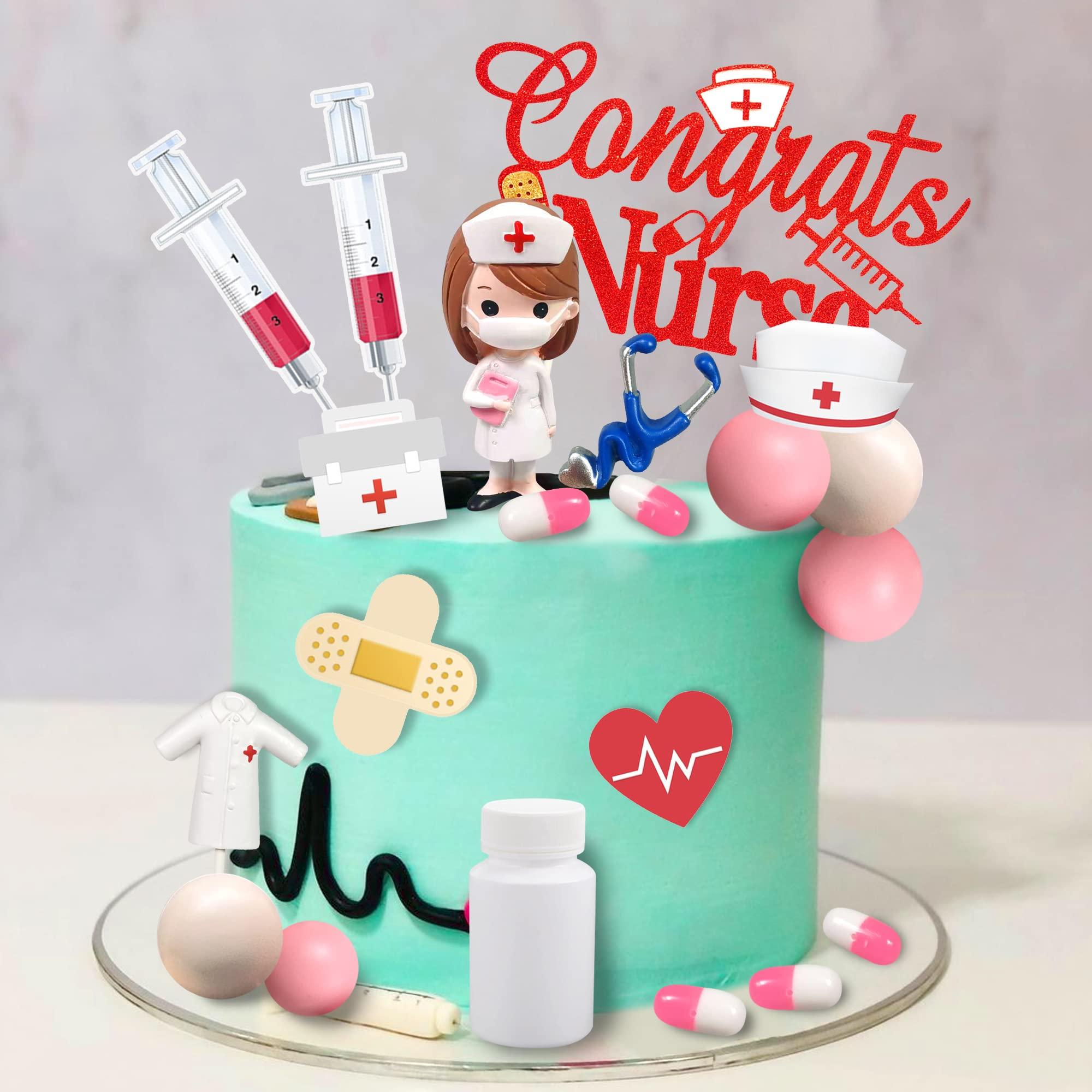 DRWATE 33 PCS Nurse Cake Toppers Nursing Cupcake Toppers Medicine Stethoscope Medical Instruments Decorations for Medical Rn Doctor Nurse Themed Party Supplies Nursing Graduation Cupcake Decorations