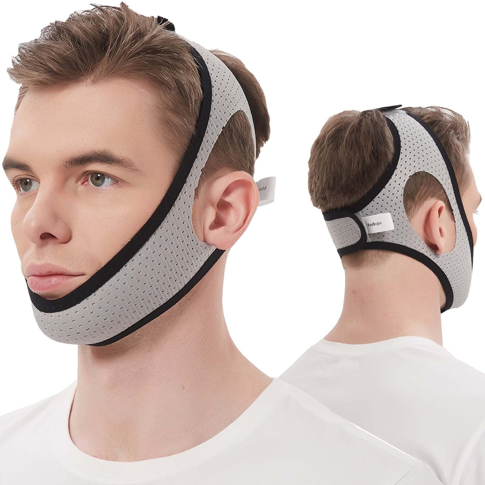 KeyBegin Anti Snoring Chin Strap for Cpap Users, KeyBegin Adjustable Chin Strap for Snoring Chin Strap for Sleeping, Upgraded Cpap Chin Strap to Keep Mouth Closed While Sleeping(Grey)