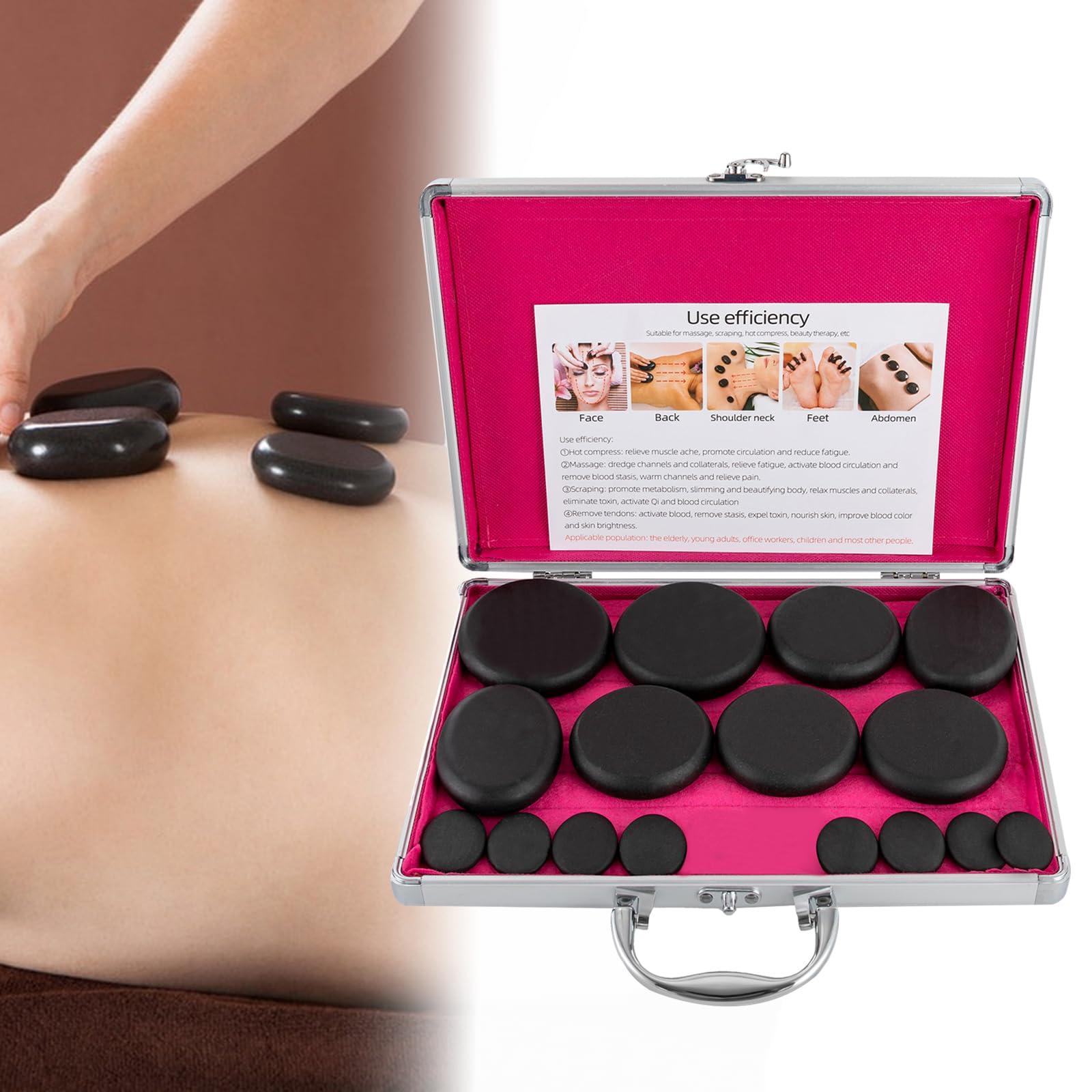 SHZICMY Hot Massage Stone Volcanic Stones, 16Pcs Hot Massage Stone Volcanic Stones Kit Natural Basalt Rock SPA Massage Stone Heater Kit Pain Relief Massage Therapy (USA Stock)