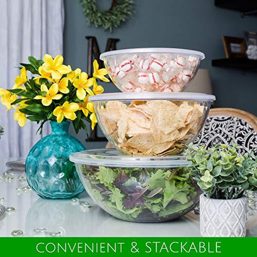 PLASTICPRO PLASTICPRO Disposable Round Crystal Clear Serving Bowls With Lids Party Snack or Salad Bowl, Plastic Clear Chip Bowls, Party Snack Bowls, Candy Dish, Salad (2, 96 OUNCE)