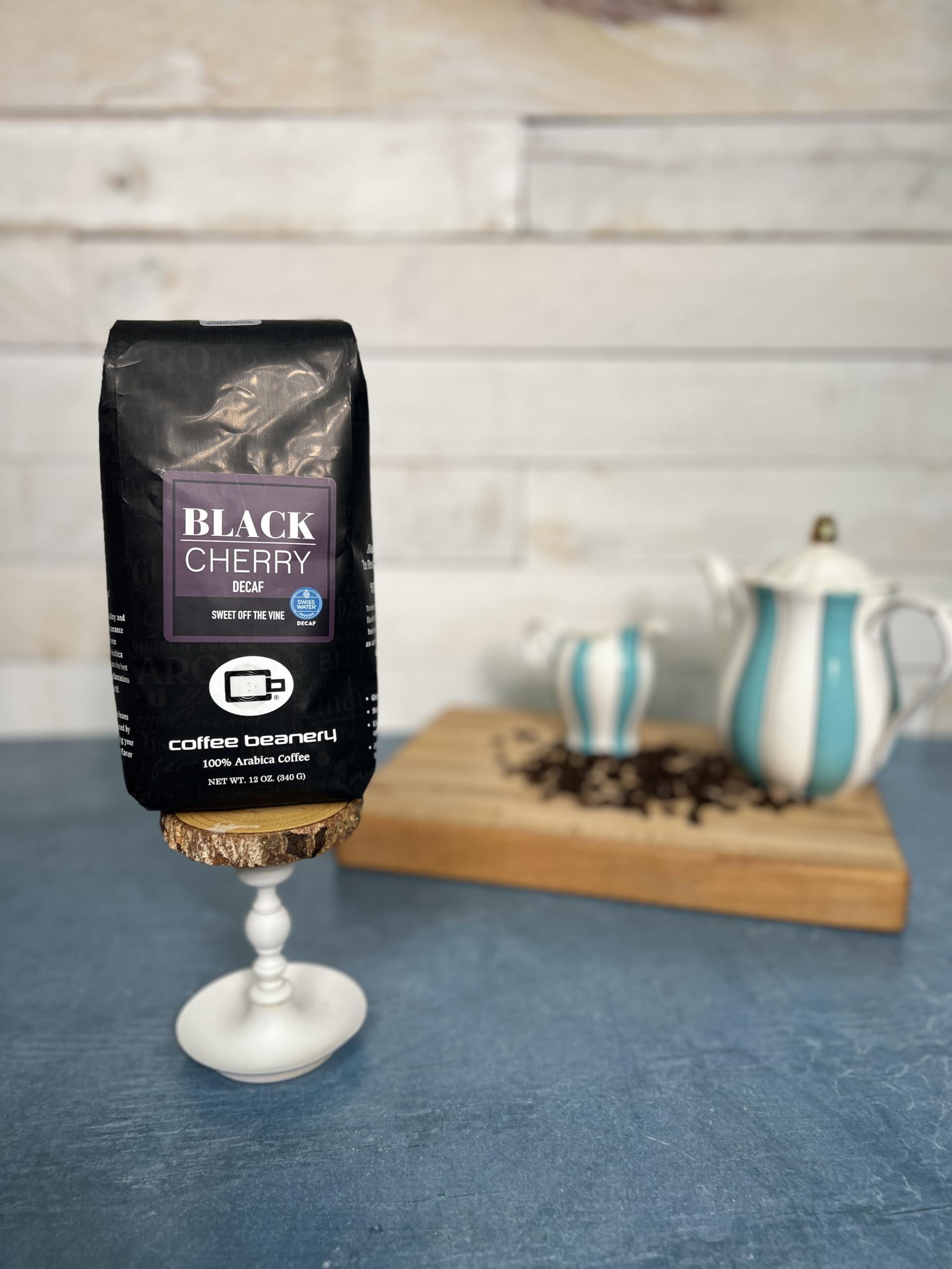 Coffee Beanery Black Cherry Decaf Coffee by Coffee Beanery | 12oz Flavored Decaf Coffee Ground Medium Roast Coffee | 100% Specialty Arabica Coffee Ground | Gourmet Coffee | Flavored Fine Ground Coffee Medium Roast