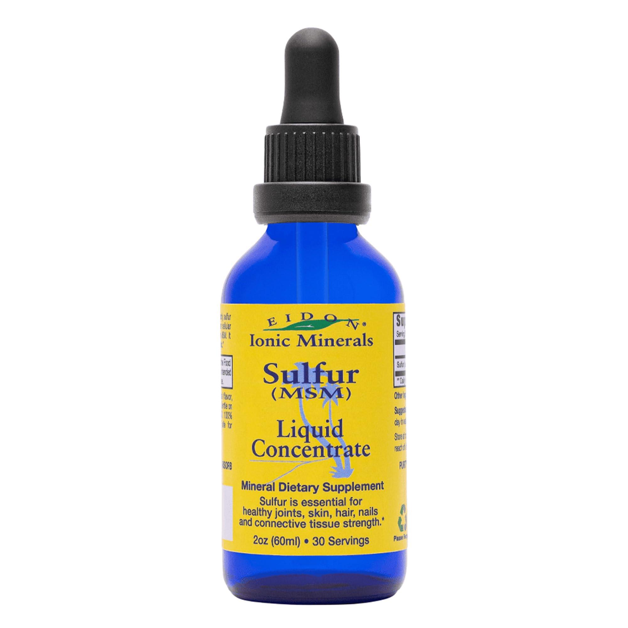 Eidon Ionic Minerals Eidon Ionic Minerals Liquid Sulfur Concentrate - Ionic MSM Sulfur Drops Supplement, Supports Healthy Joints, Smooth Skin, & Glossy Hair, No Preservatives or Additives - 2 Oz Bottle