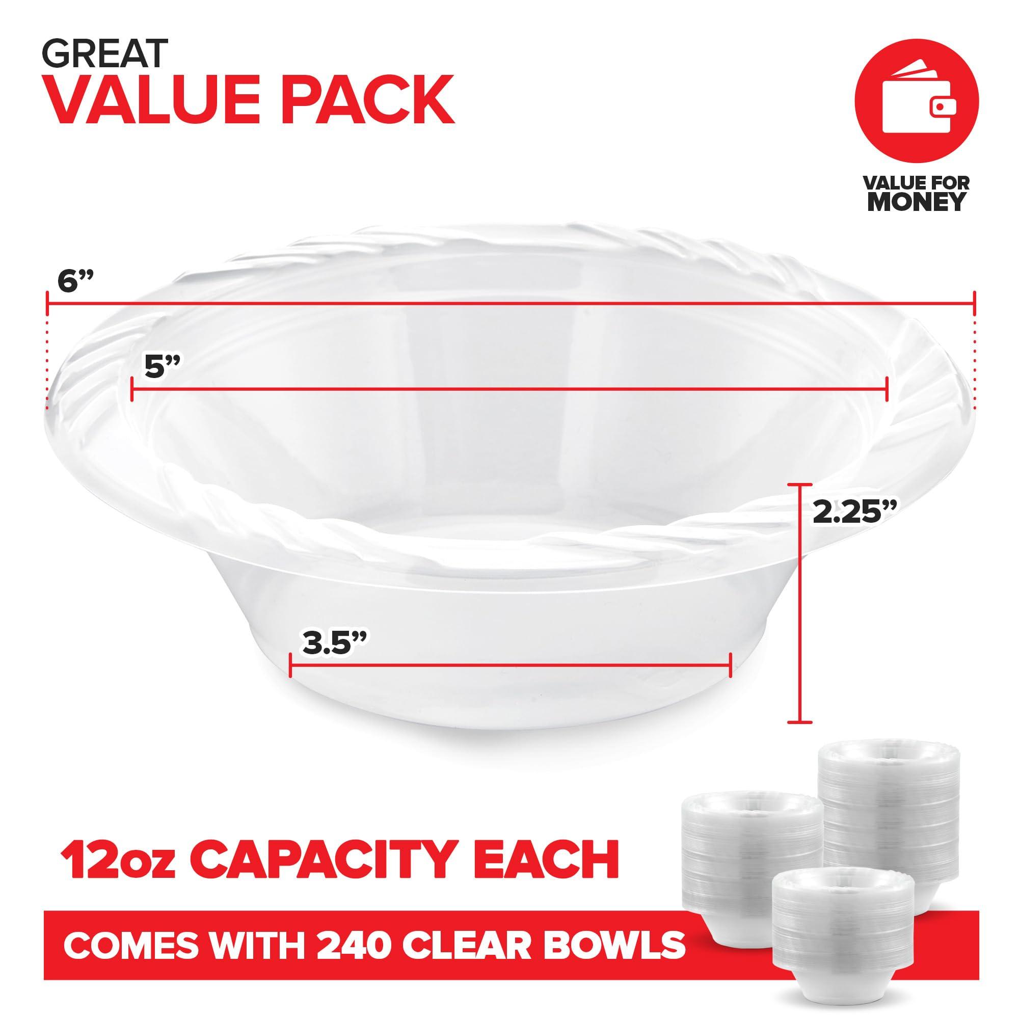 Stock Your Home 240 Pack 12 oz Elegant Clear Plastic Bowls for Parties Small Disposable Bowl for Fancy Dinner or Cocktail Party, Soup and Salad, Thick and Sturdy