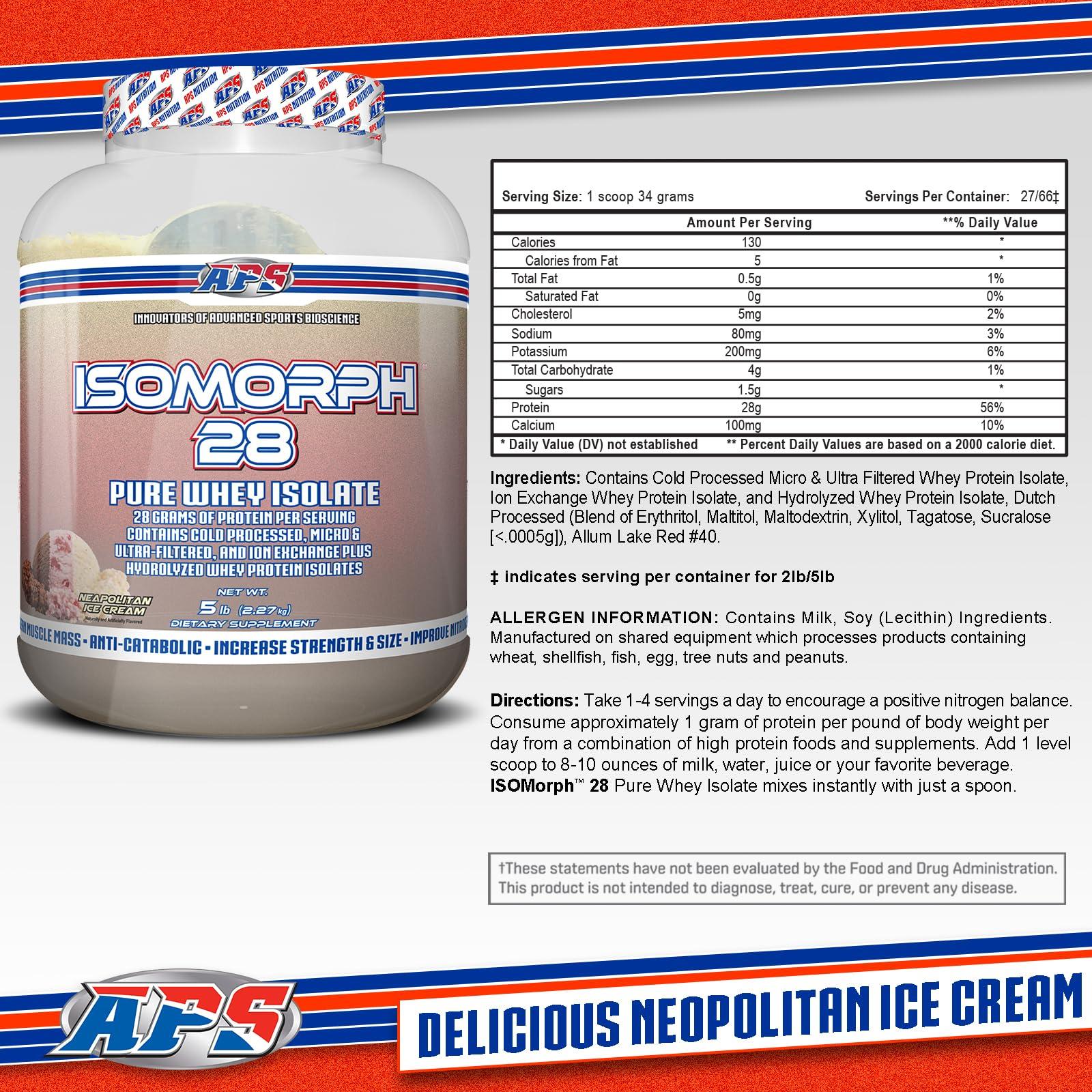 APS Nutrition APS Nutrition Isomorph Protein Powder Supplement | Whey Protein Isolate | Ultra- Filtered | 28g Protein | Neapolitan Ice Cream, 5 Pound (Pack of 1)