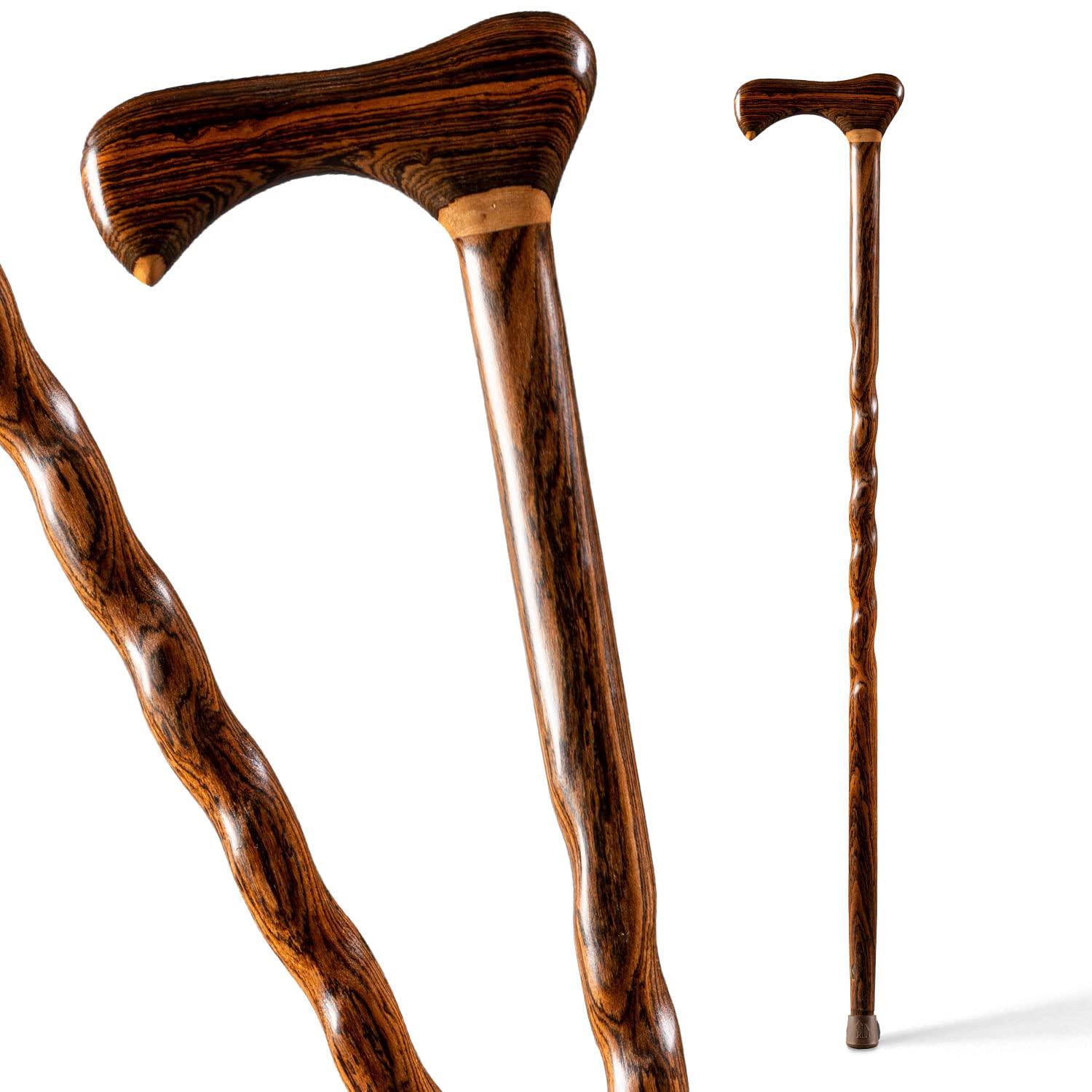 Brazos Brazos Handcrafted Wood Walking Cane, Twisted Bocote, Traditional Style Handle, for Men & Women, Made in the USA, 37\"