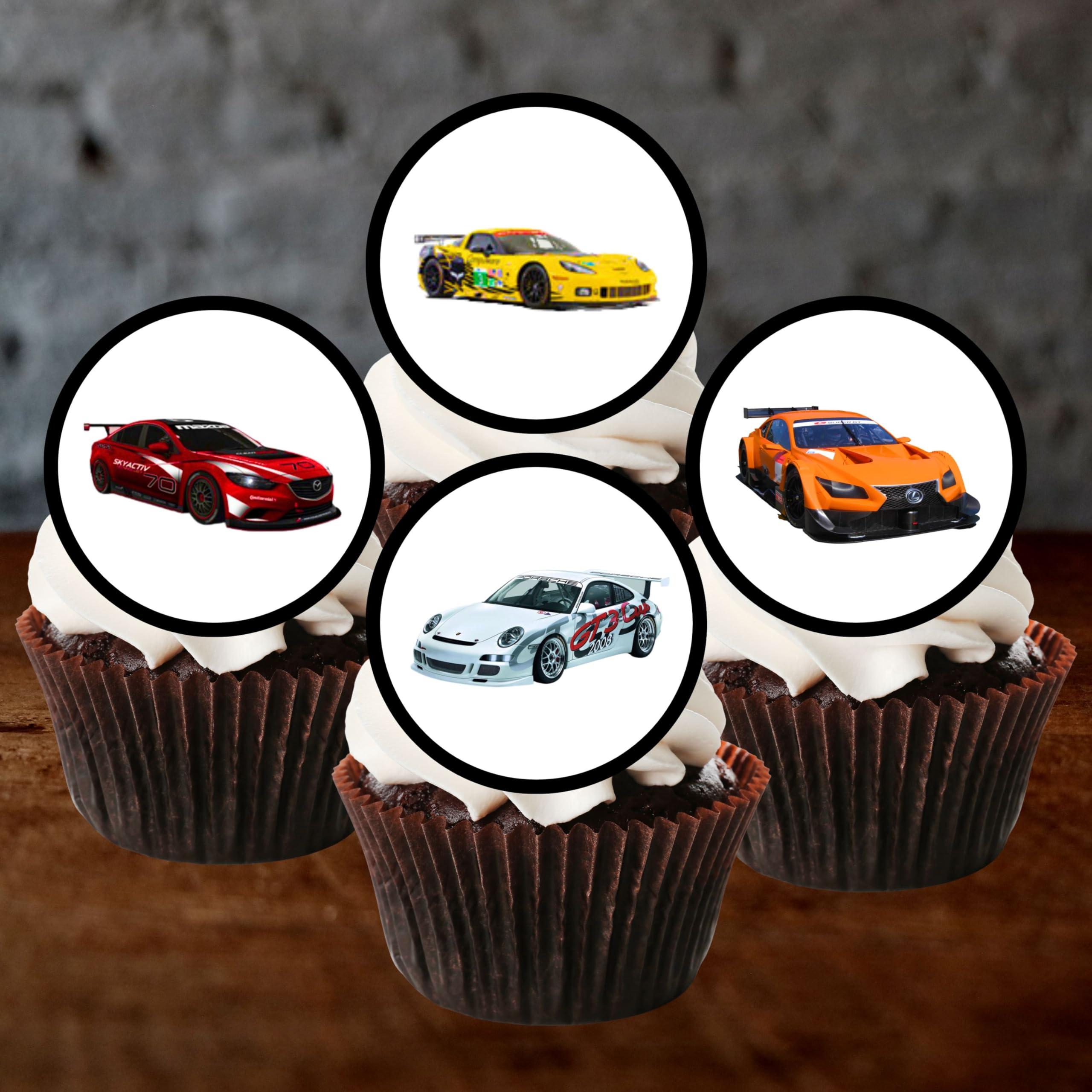 48 Race Car Cupcake Decorations, Edible Racing Car Cup Cake Toppers